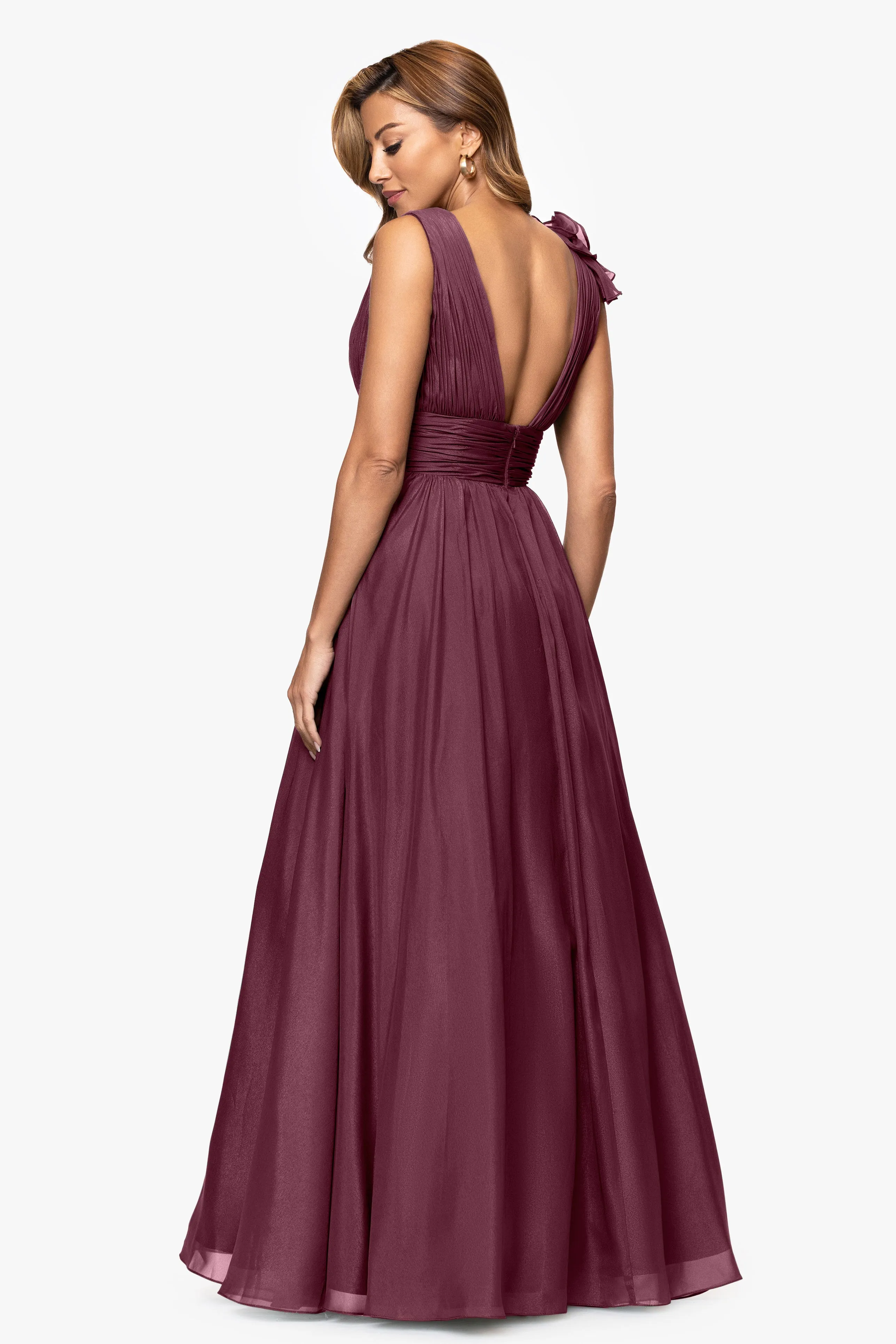 "Payton" Organza Ruffle V-Neck Floor Length Dress sold by Xscape product image thumbnail 3