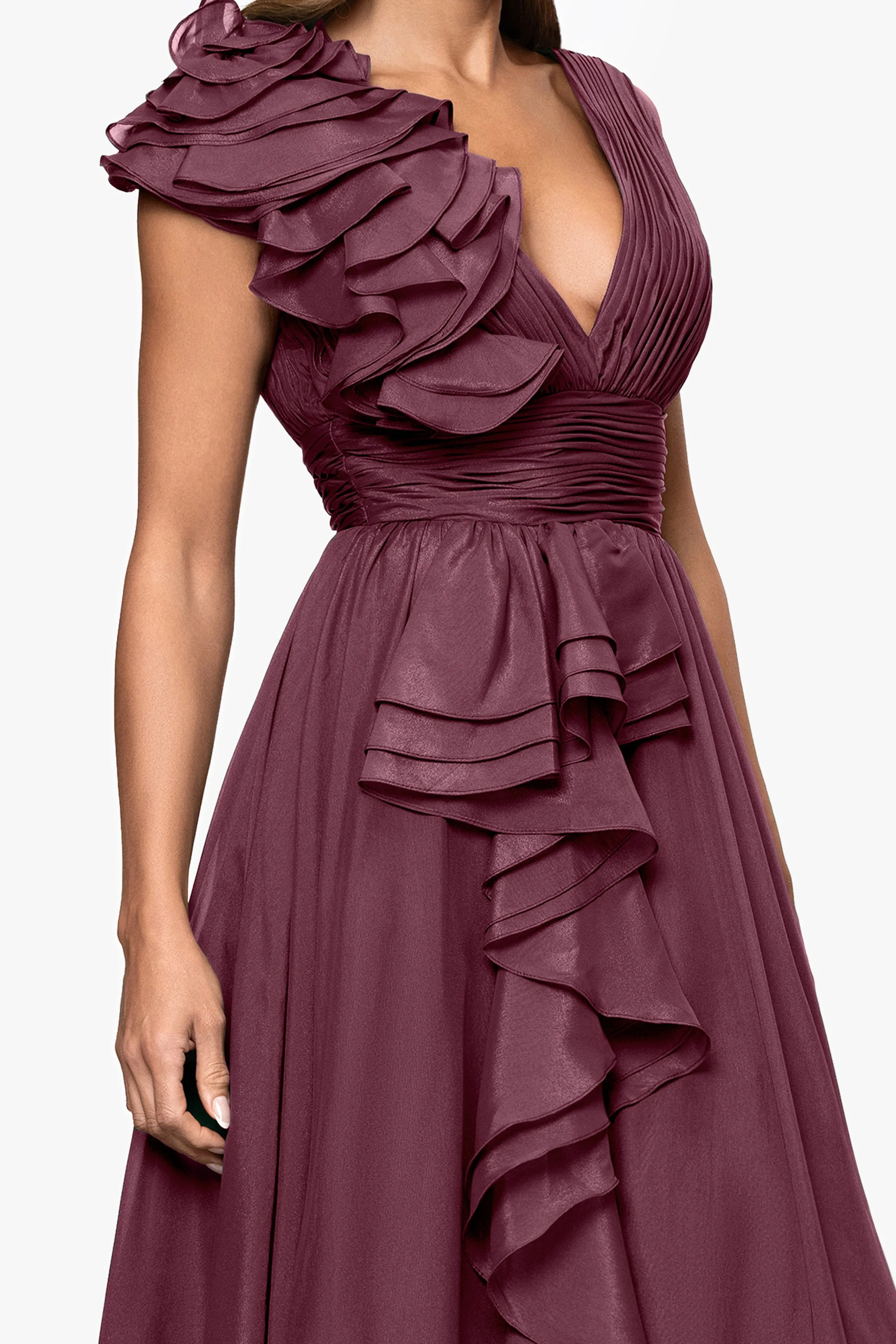 "Payton" Organza Ruffle V-Neck Floor Length Dress sold by Xscape product image thumbnail 2