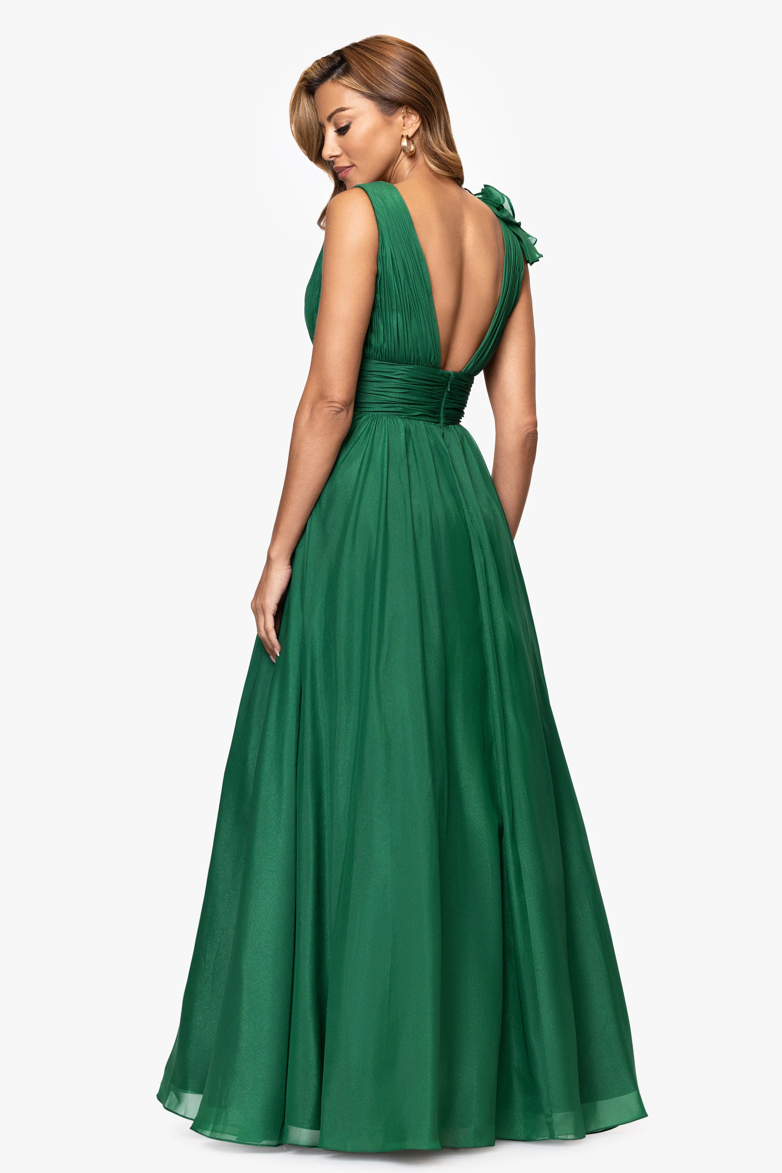"Payton" Organza Ruffle V-Neck Floor Length Dress sold by Xscape product image thumbnail 3