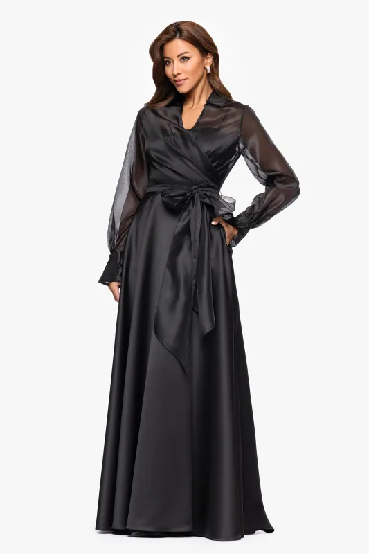 "Luanne" Organza Long Sleeve Collared V-Neck Floor Length Dress sold by Xscape