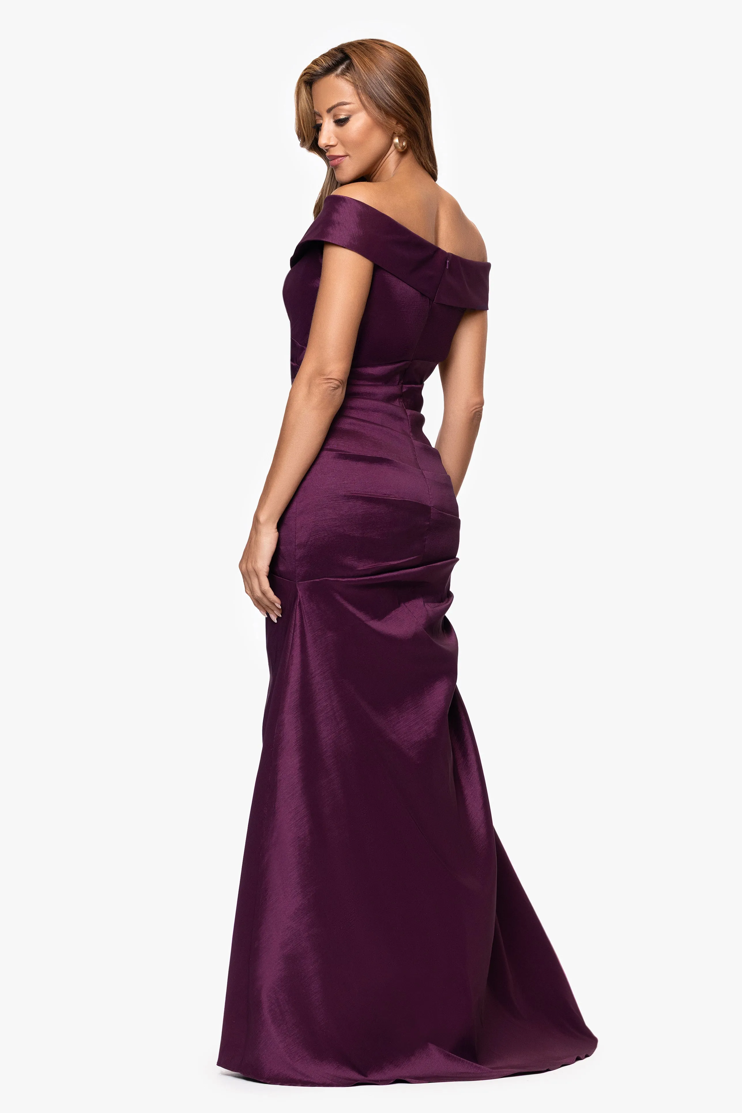 "Romy" Taffeta Off the Shoulder Rouched Floor Length Dress sold by Xscape product image thumbnail 3