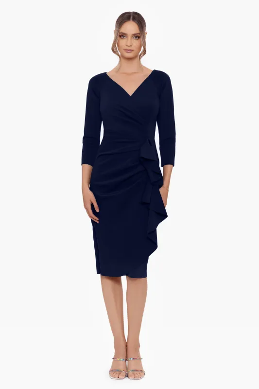 Petite "Allie" Short Scuba Crepe Ruffle Long Sleeve sold by Xscape