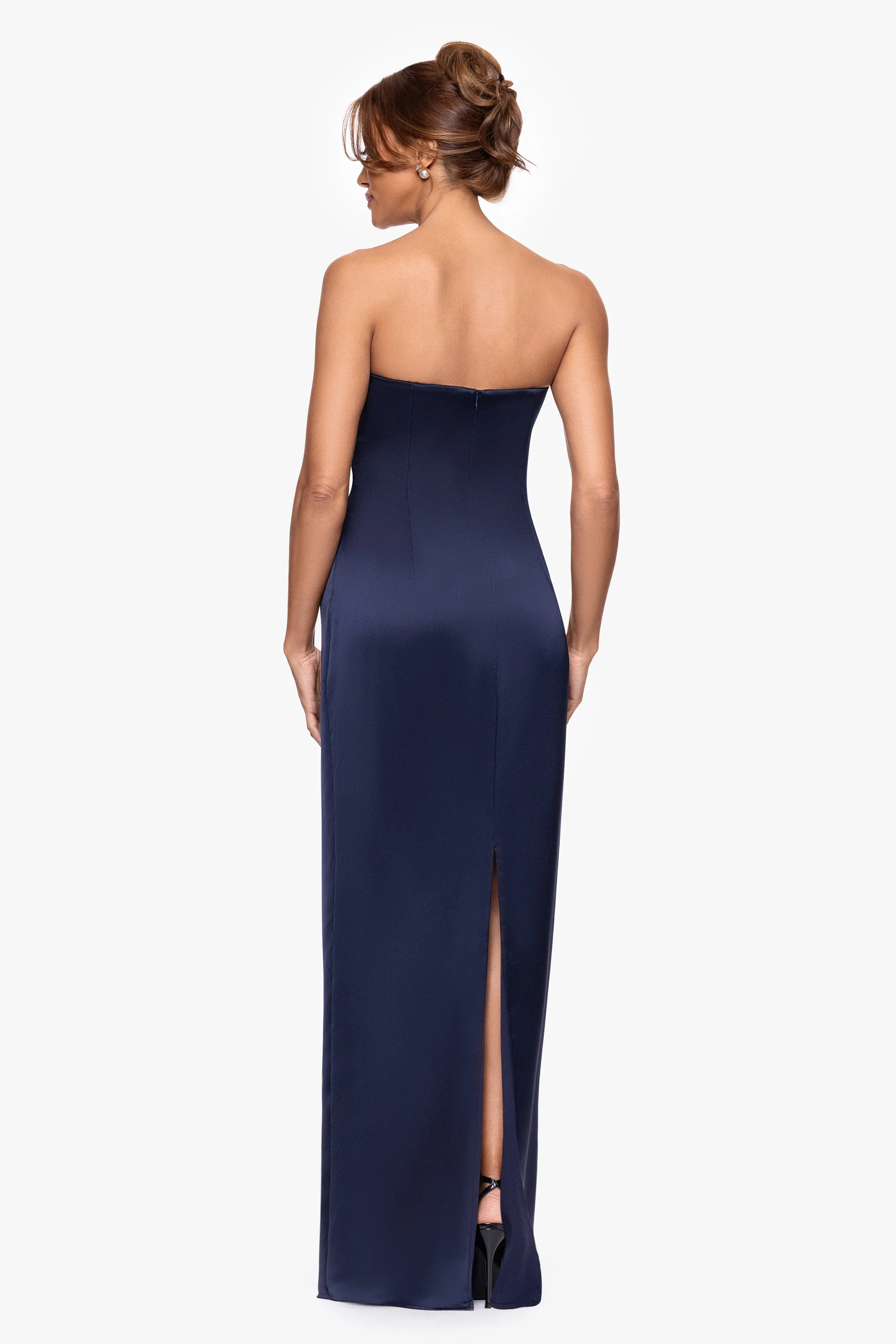 "Judy" Satin Rouched Strapless Floor Length Dress sold by Xscape product image thumbnail 3