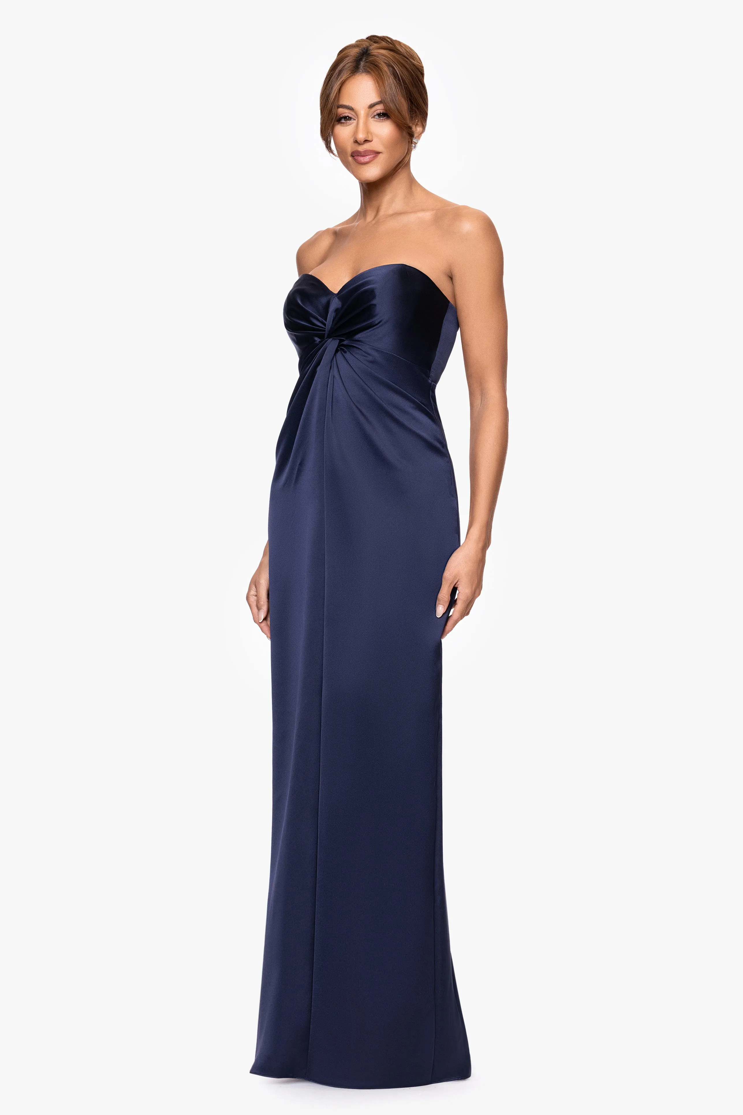 "Judy" Satin Rouched Strapless Floor Length Dress sold by Xscape product image thumbnail 4