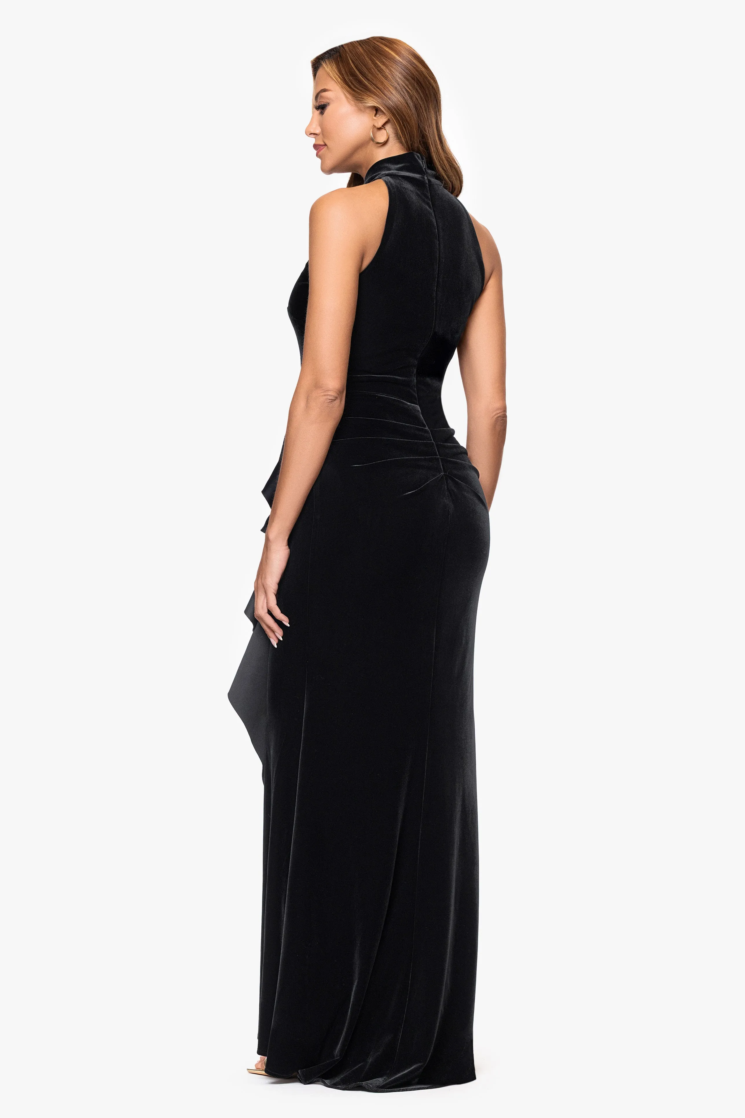"Roweena" Velvet Mock Halter Neck Floor Length Dress sold by Xscape product image thumbnail 3