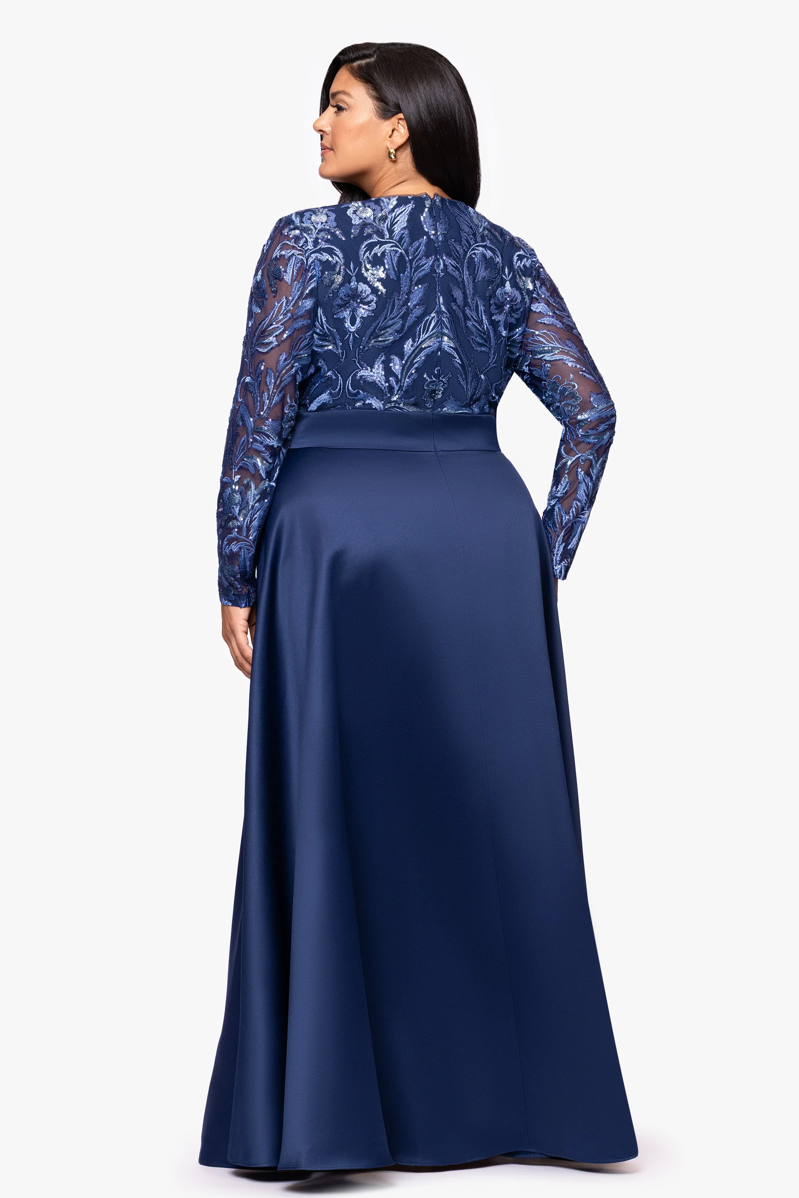 Plus "Joyce" Sequin Bodice and Satin Skirt Long Sleeve Floor Length Dress sold by Xscape product image thumbnail 3