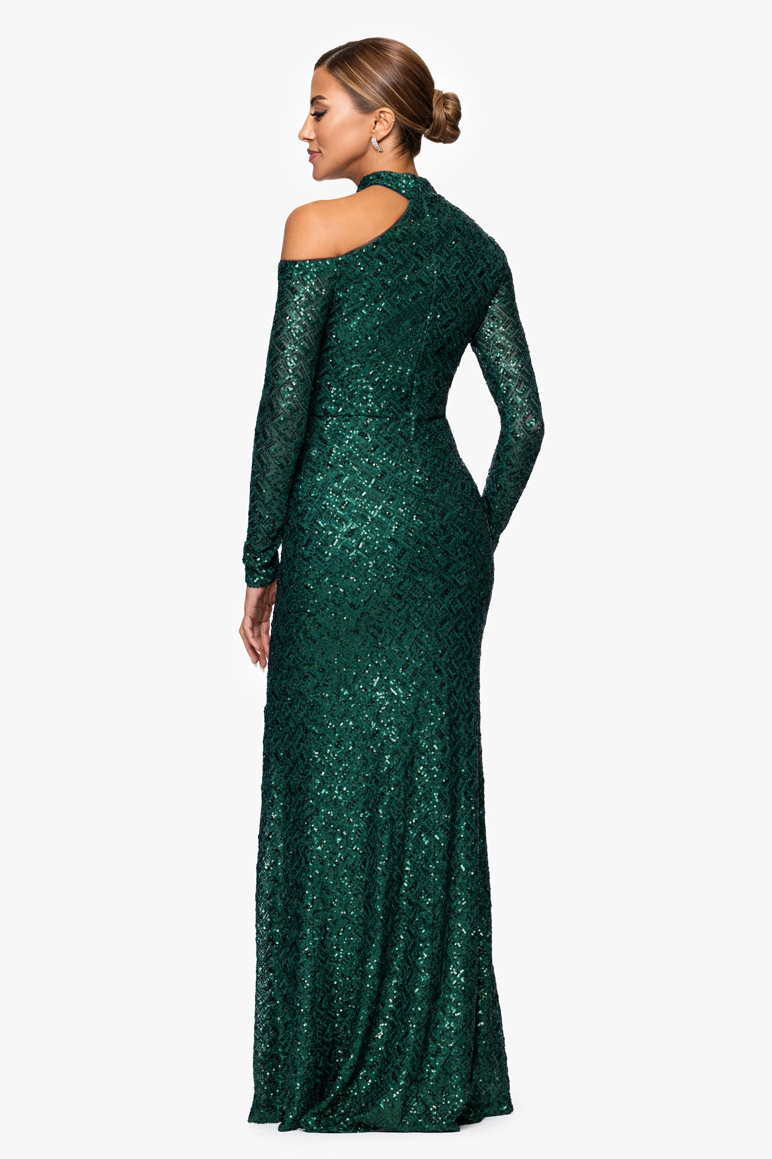 "Chrishell" Sequin High Neck Shoulder Cutout Floor Length Dress sold by Xscape product image thumbnail 3