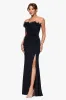Petite "Kimberly" Scuba Crepe Chiffon Ruffle Strapless Floor Length Dress sold by Xscape