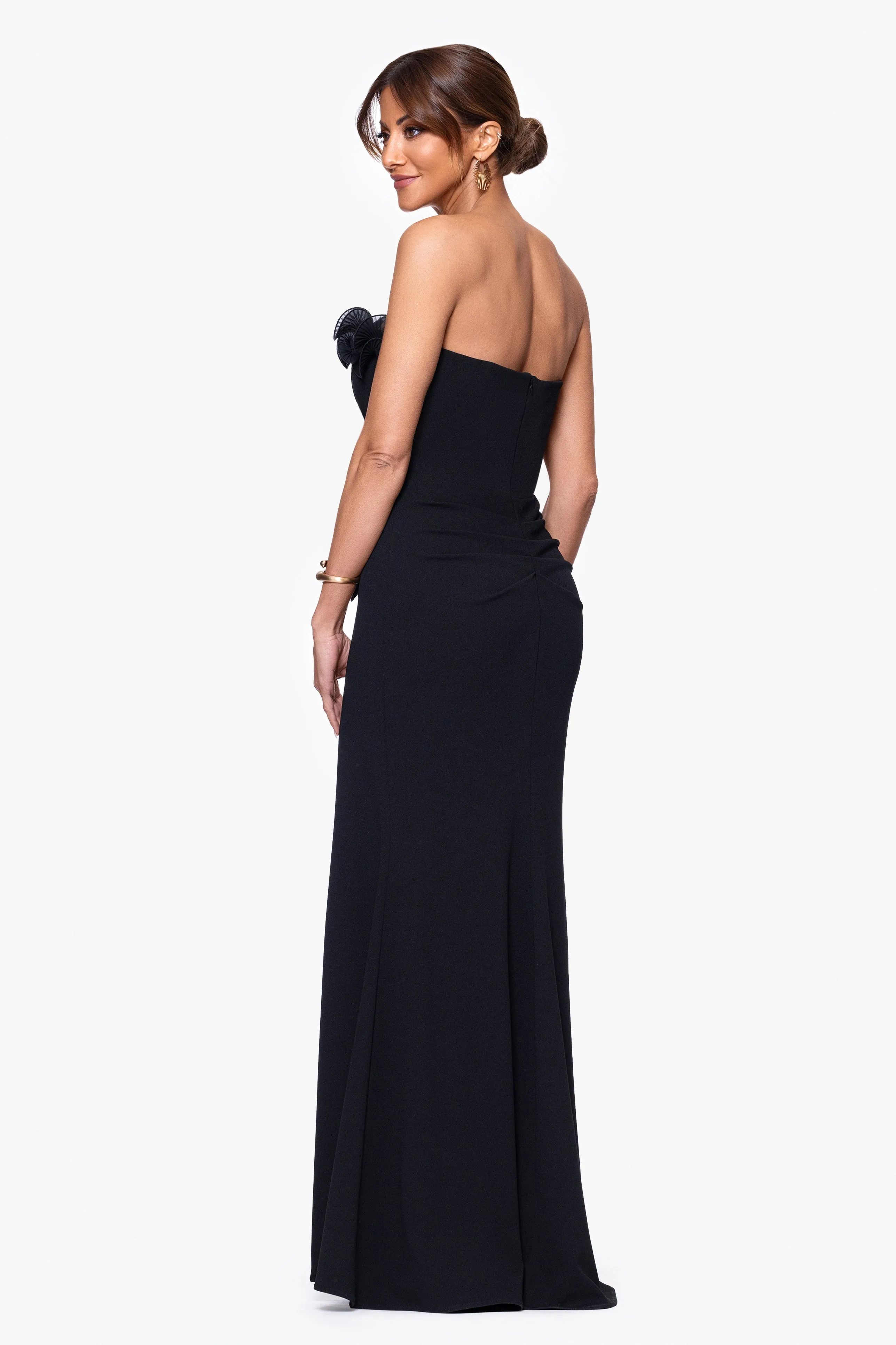 Petite "Kimberly" Scuba Crepe Chiffon Ruffle Strapless Floor Length Dress sold by Xscape product image thumbnail 3