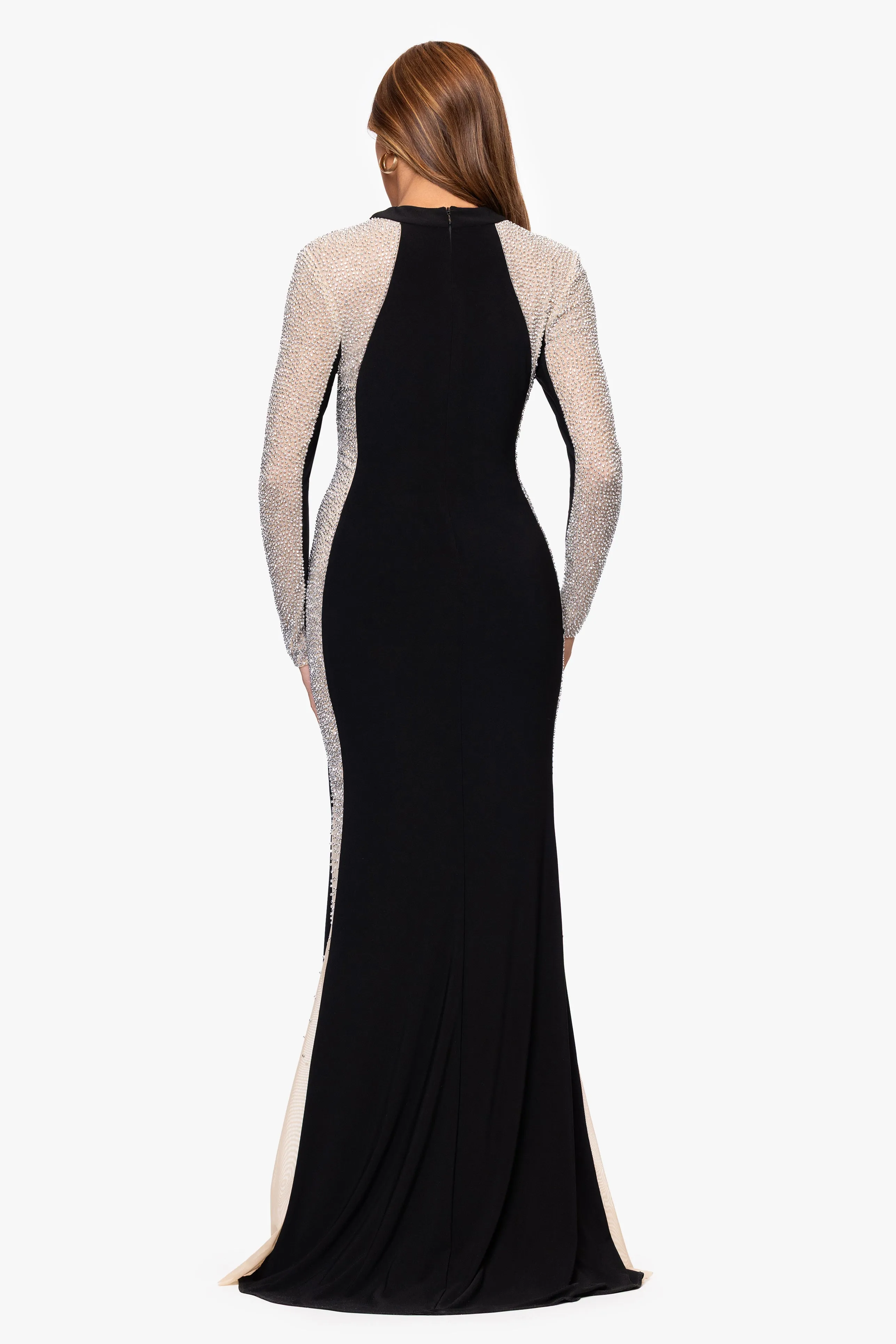 "Olena" Caviar Beaded Jersey Knit Long Sleeve Floor Length Dress sold by Xscape product image thumbnail 3
