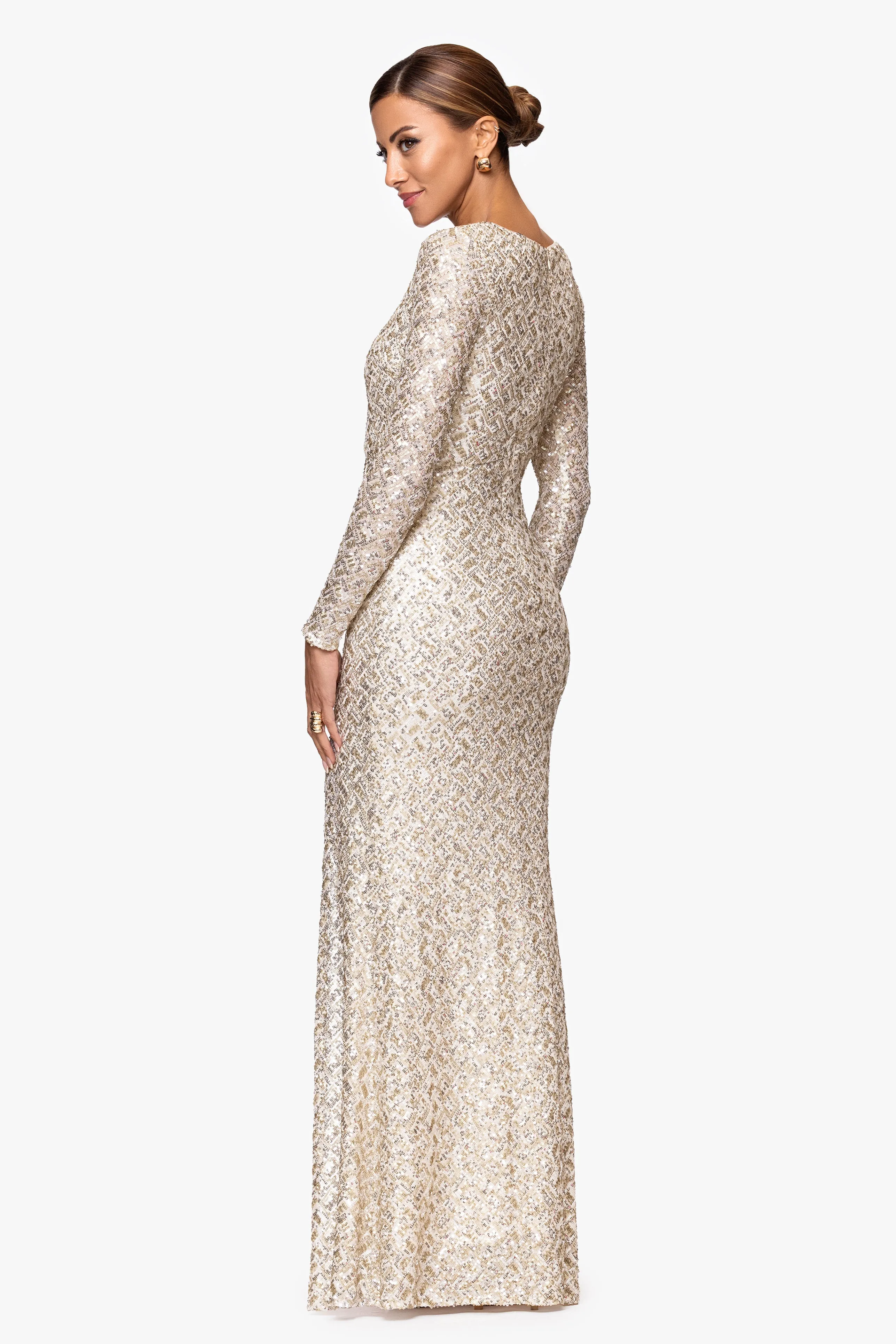 "Ryann" Sequin Long Sleeve Floor Length Dress sold by Xscape product image thumbnail 3