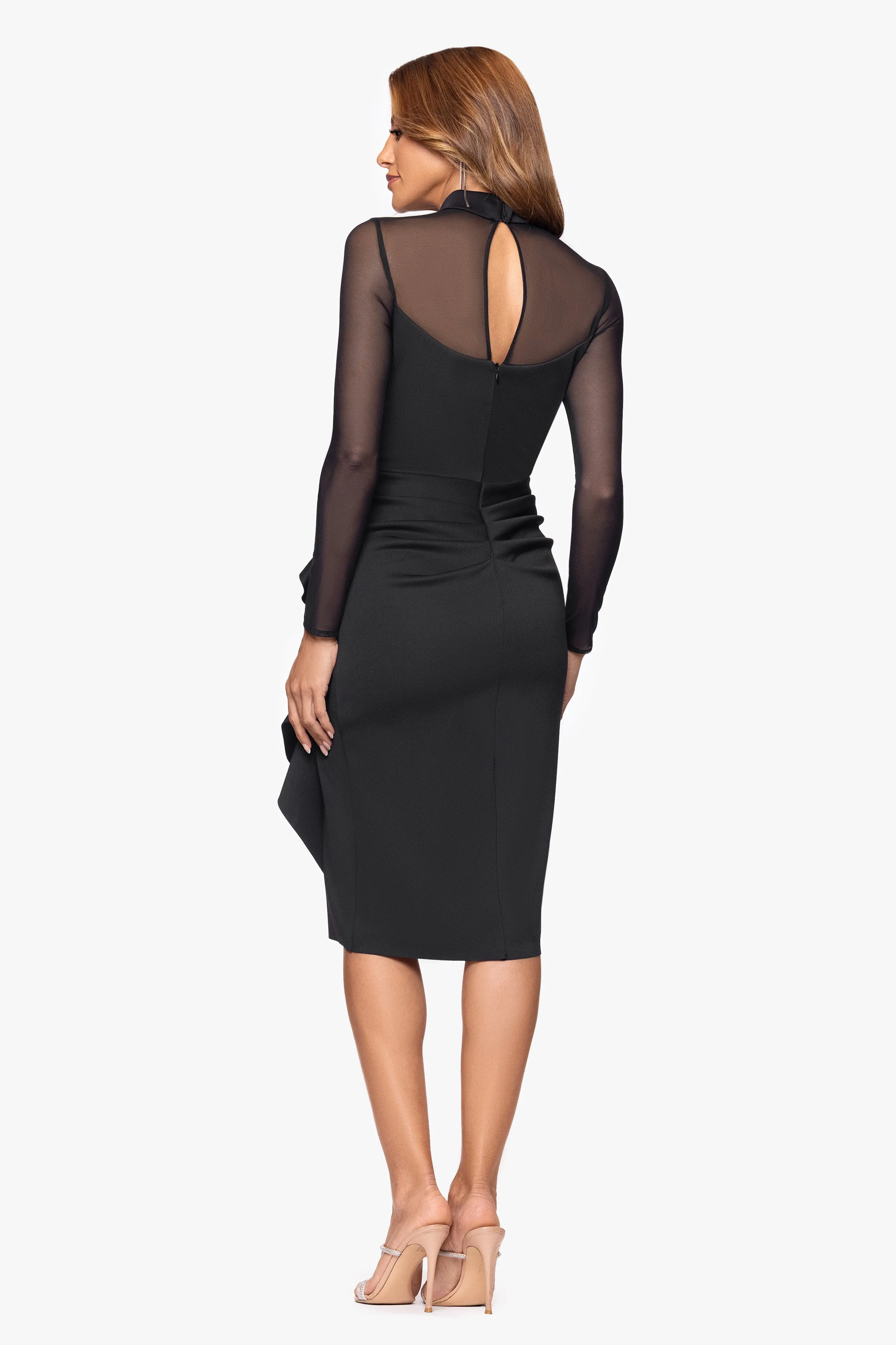 "Georgette" Techno Scuba Mock Neck Mesh Long Sleeve Midi Dress sold by Xscape product image thumbnail 3