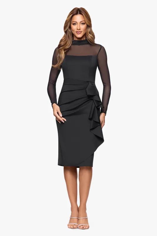 "Georgette" Techno Scuba Mock Neck Mesh Long Sleeve Midi Dress sold by Xscape