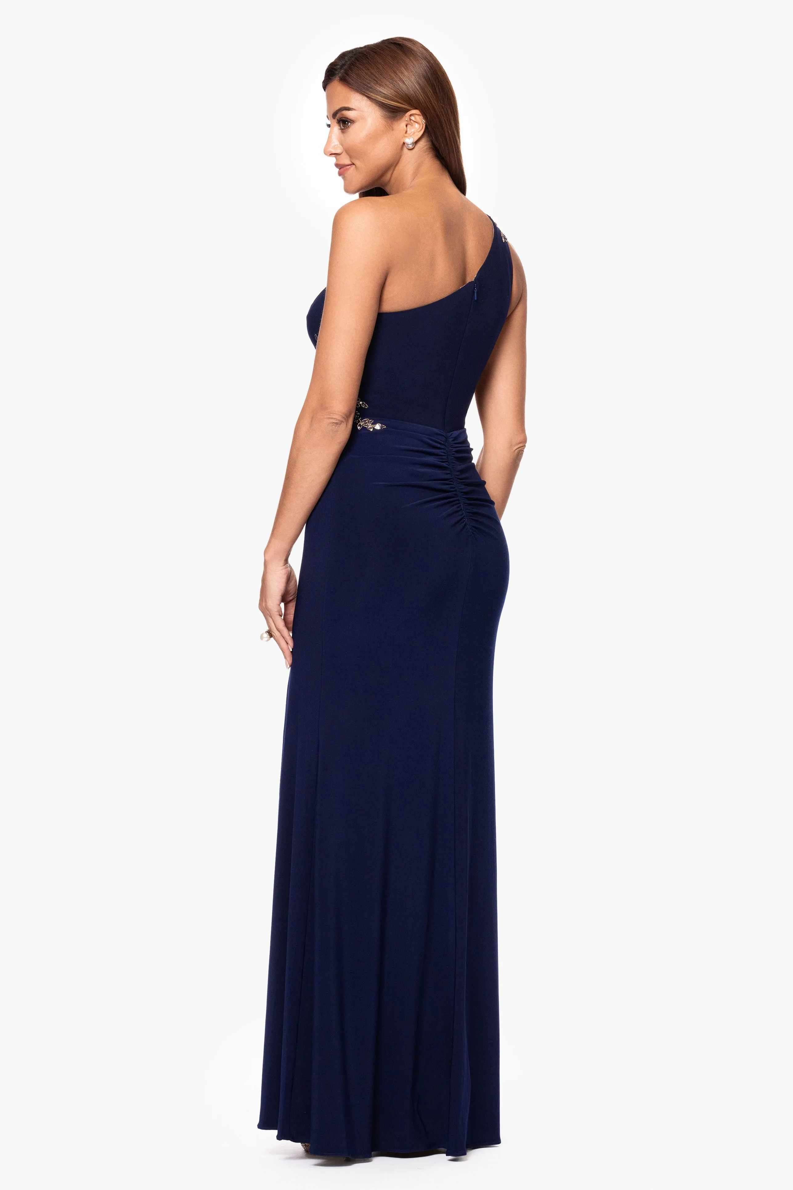 "Teresa" Jersey Knit One Shoulder Applique Floor Length Dress sold by Xscape product image thumbnail 3