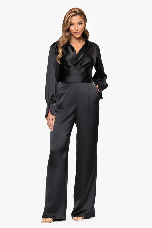 "Lillianna" Satin Long Sleeve V-Neck Jumpsuit sold by Xscape