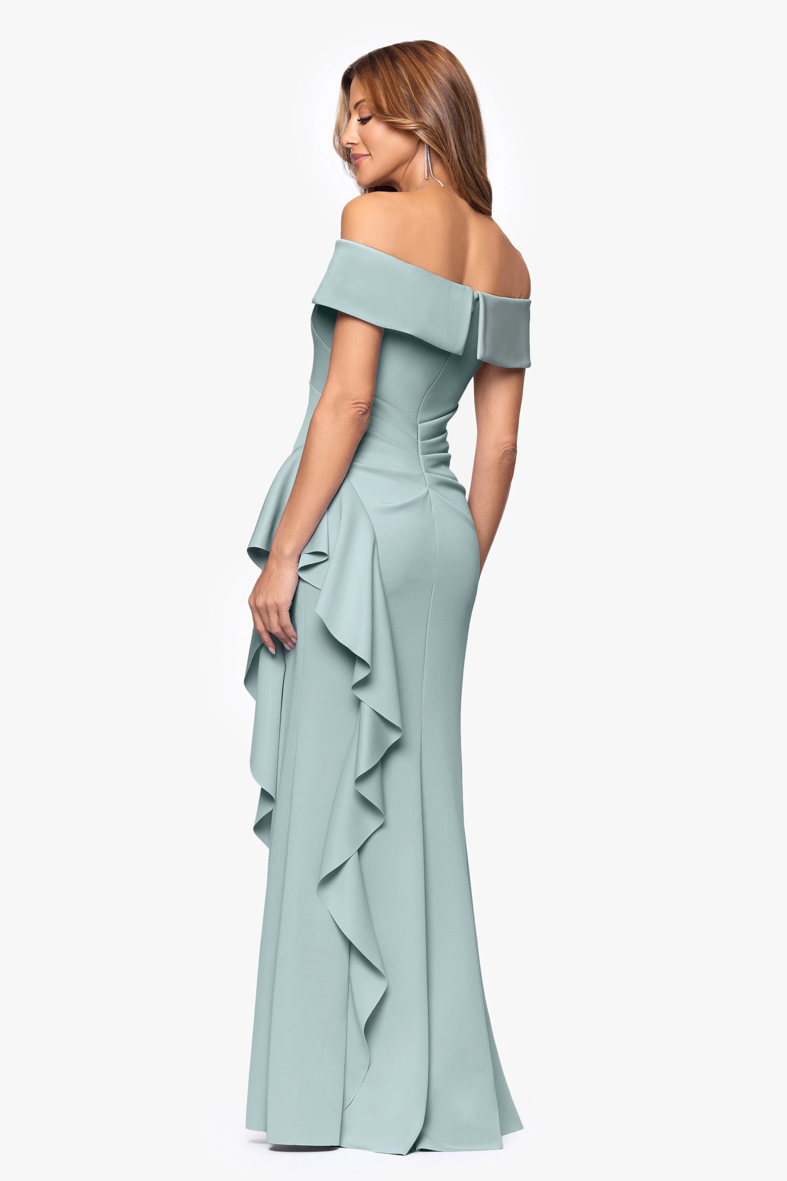 "Dolly" Techno Scuba Off the Shoulder Ruffle Floor Length Dress sold by Xscape product image thumbnail 3