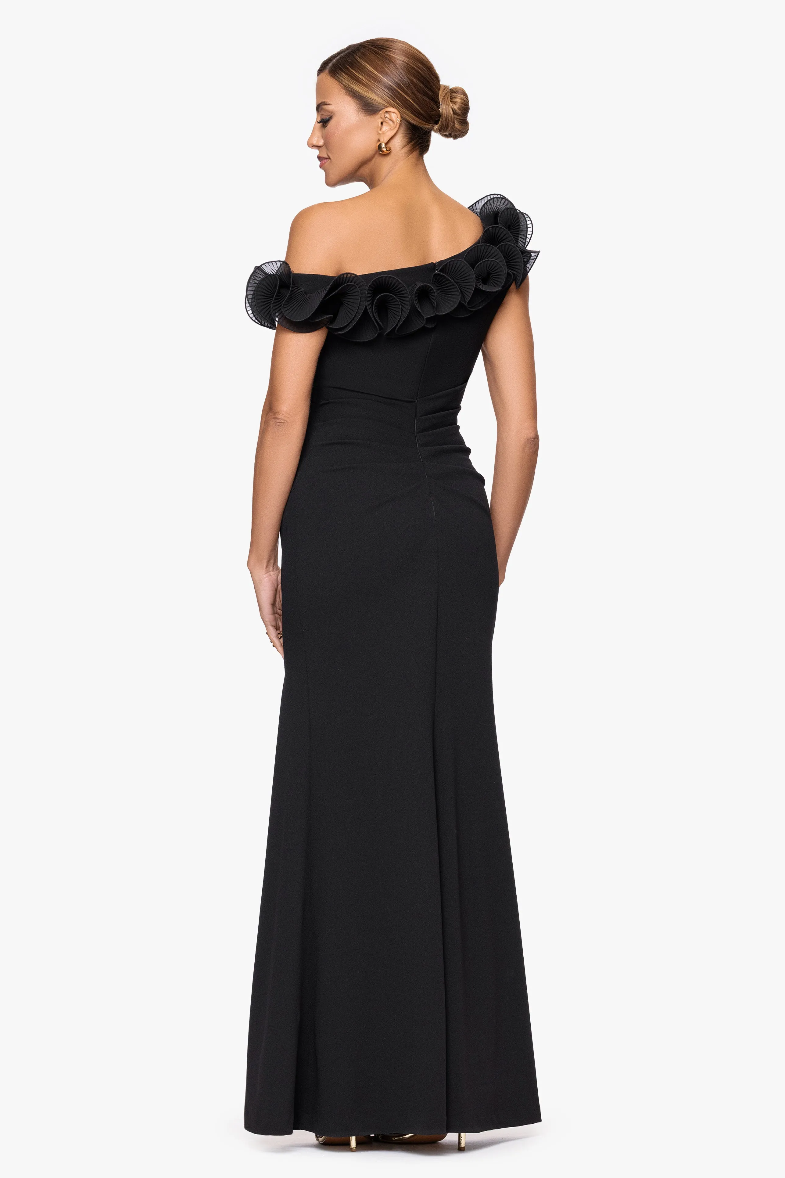 "Delilah" Scuba Crepe Drop Shoulder Chiffon Ruffle Floor Length Dress sold by Xscape product image thumbnail 3