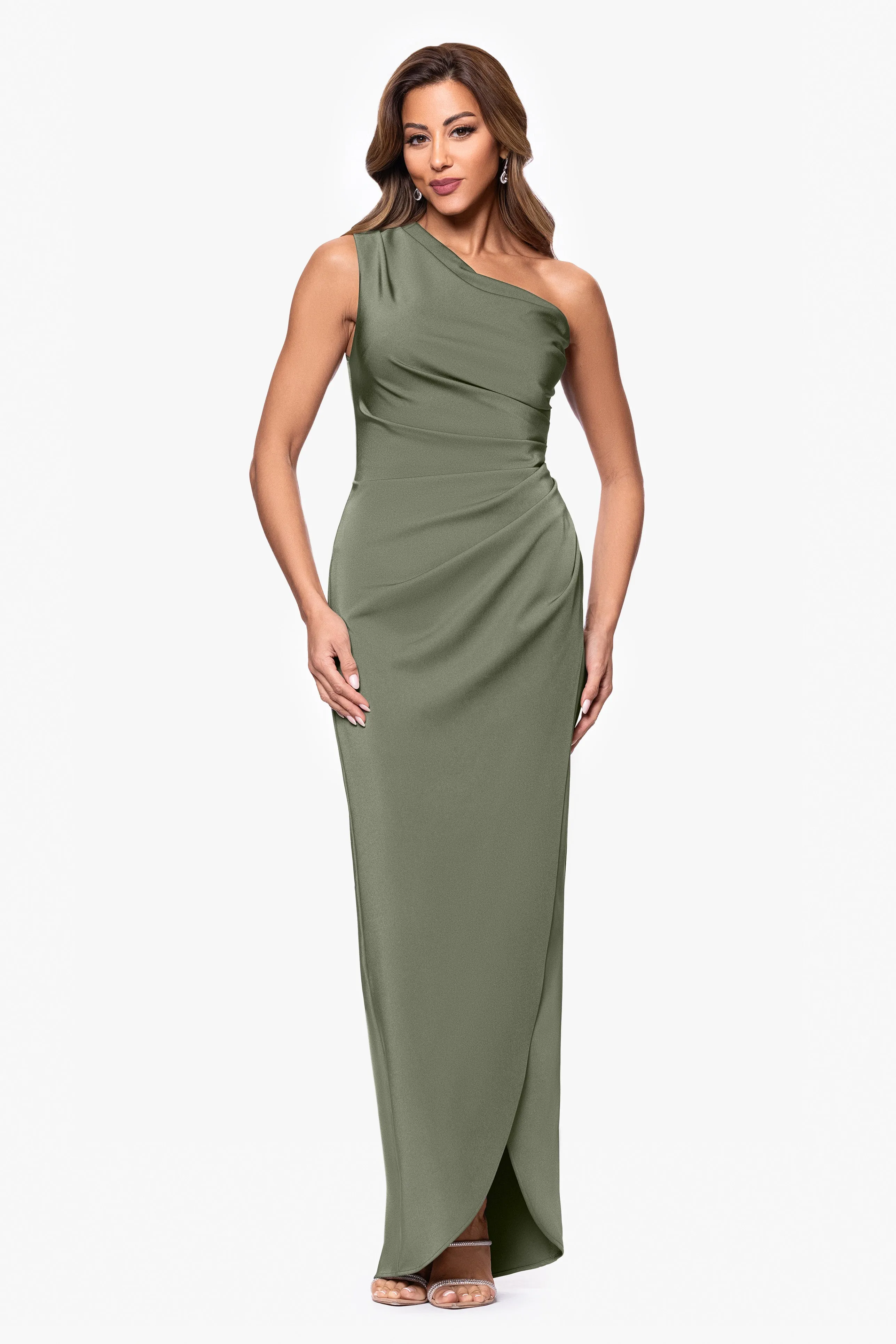 "Althea" Satin One Shoulder Floor Length Dress sold by Xscape