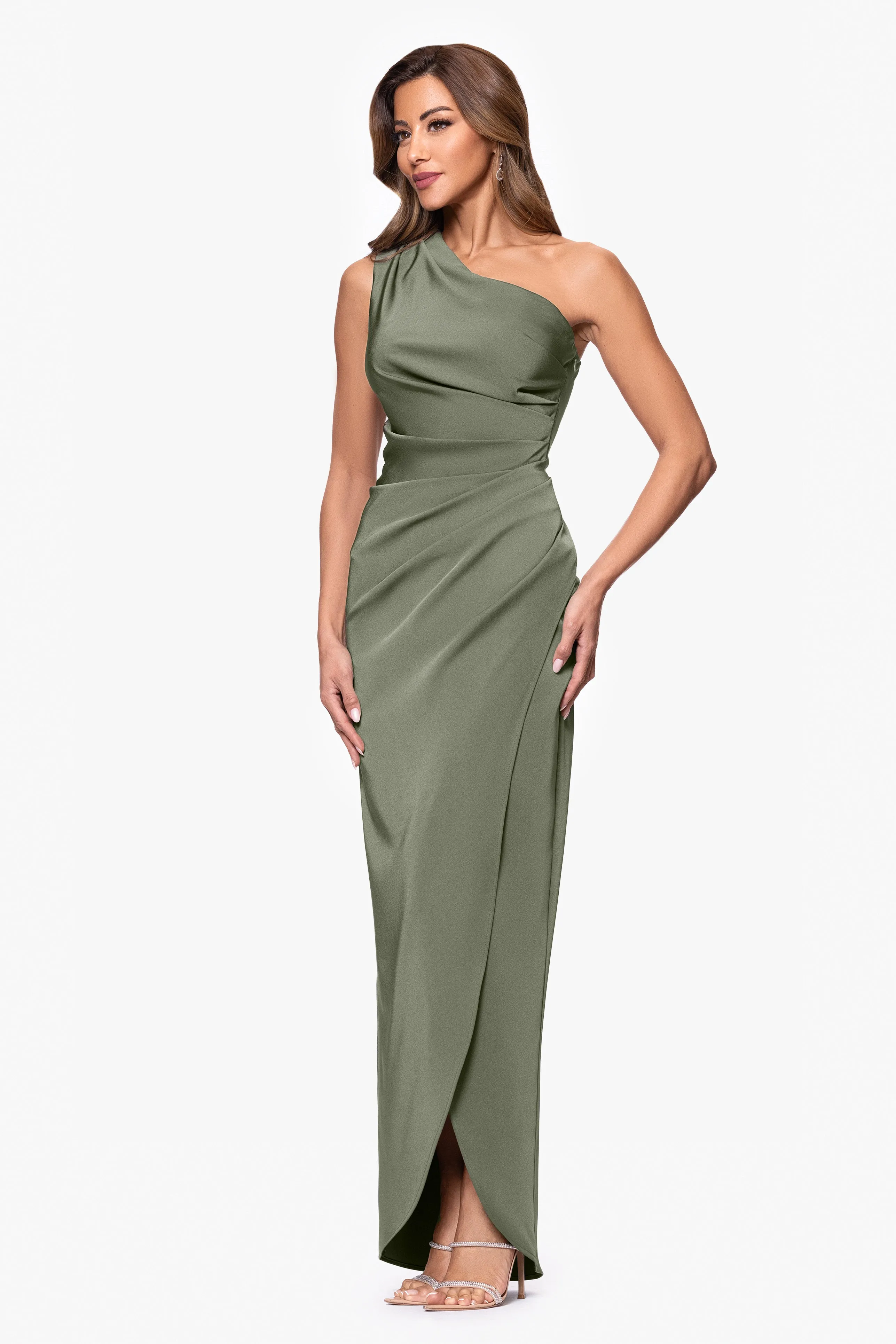 "Althea" Satin One Shoulder Floor Length Dress sold by Xscape product image thumbnail 4