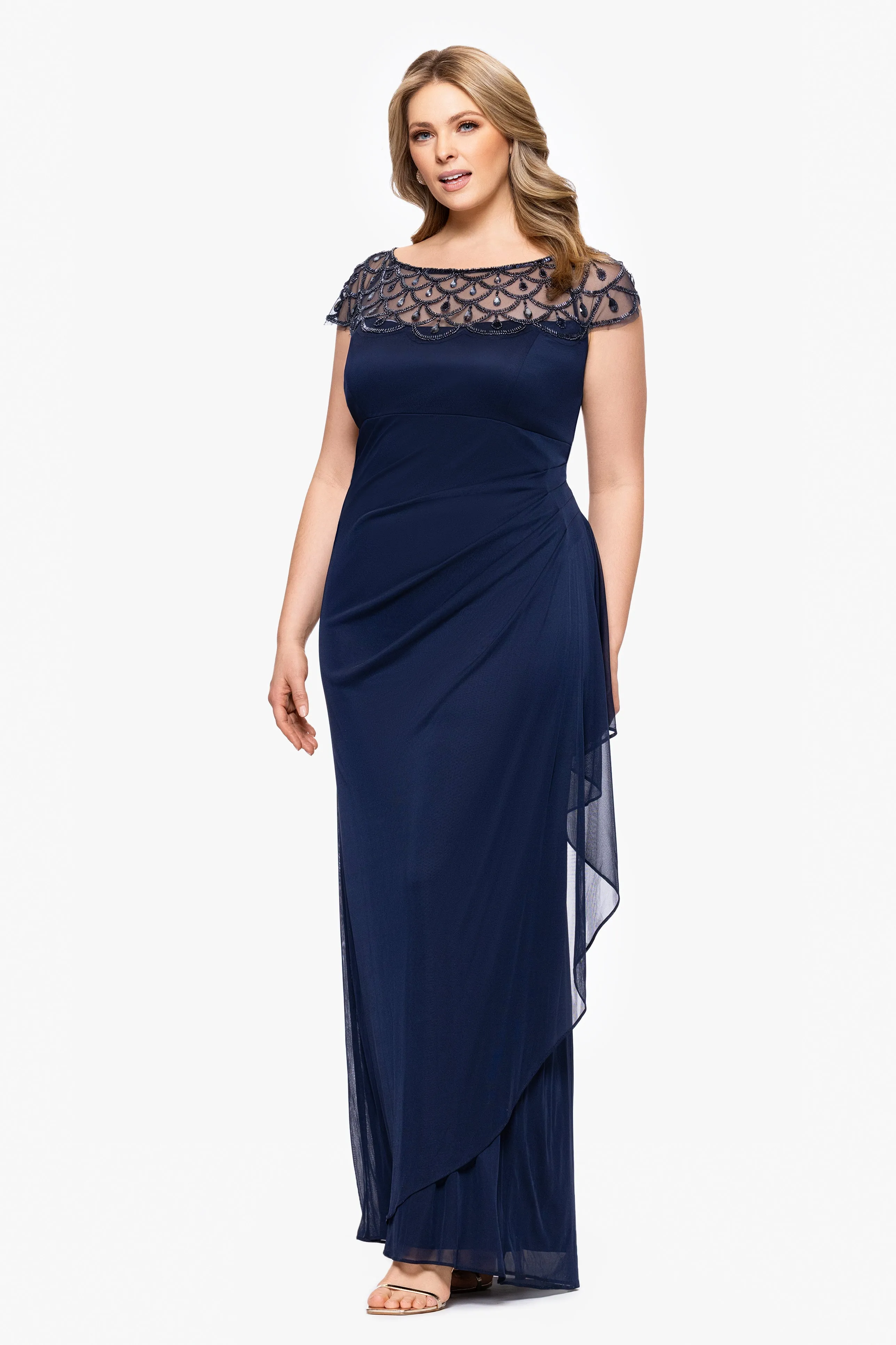 Plus "Khloe" Sheer Matter Jersey Embellished Ruffle Dress sold by Xscape product image thumbnail 4