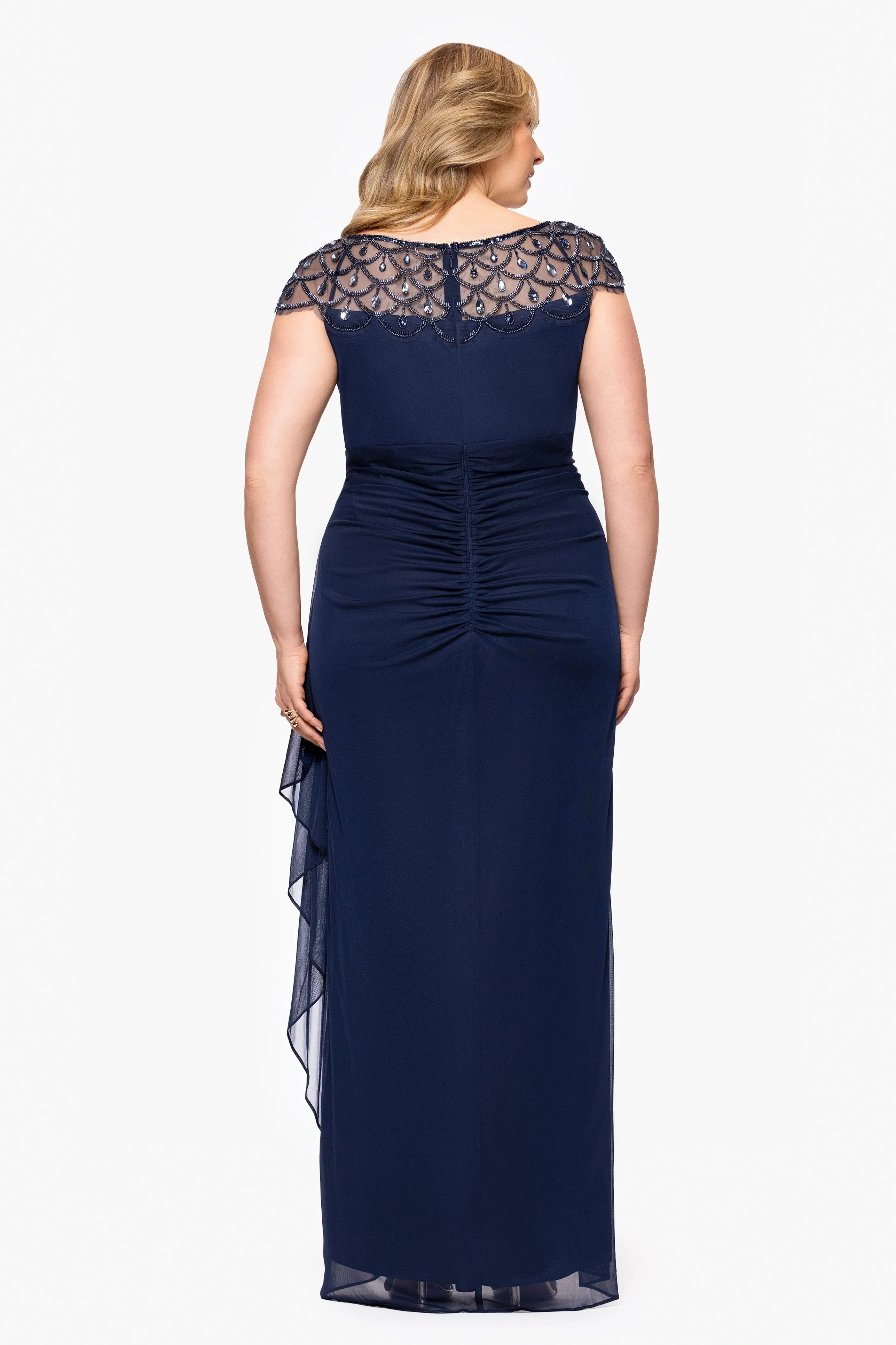 Plus "Khloe" Sheer Matter Jersey Embellished Ruffle Dress sold by Xscape product image thumbnail 3