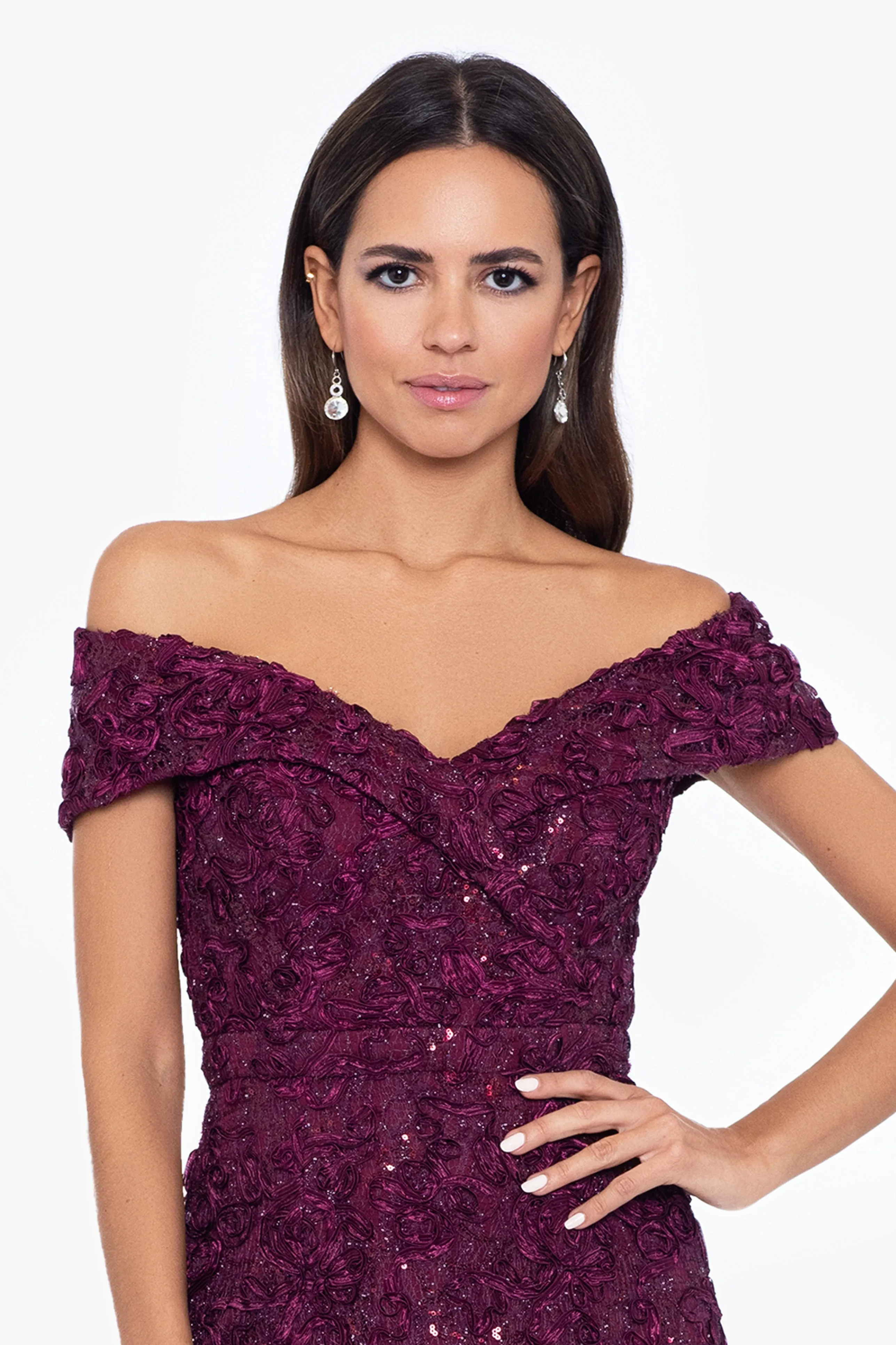 Petite "Jill" Off The Shoulder Long Lace Dress sold by Xscape product image thumbnail 5