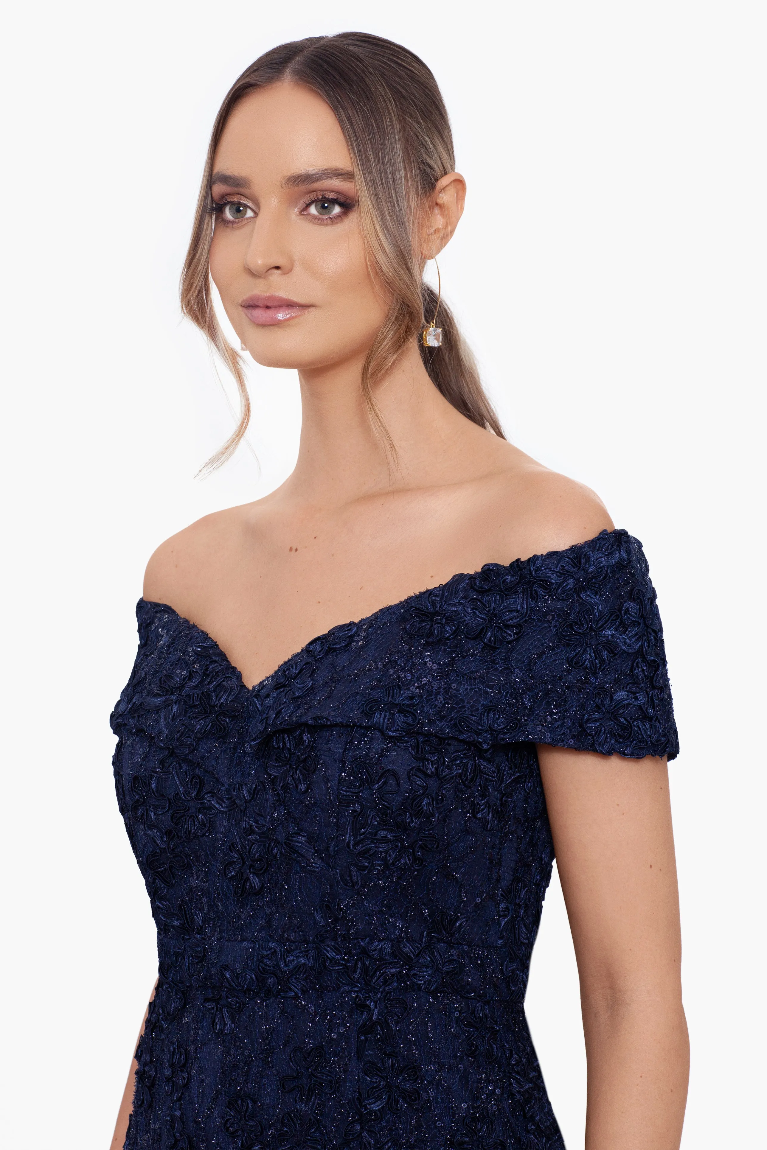 Petite "Jill" Off The Shoulder Long Lace Dress sold by Xscape product image thumbnail 2