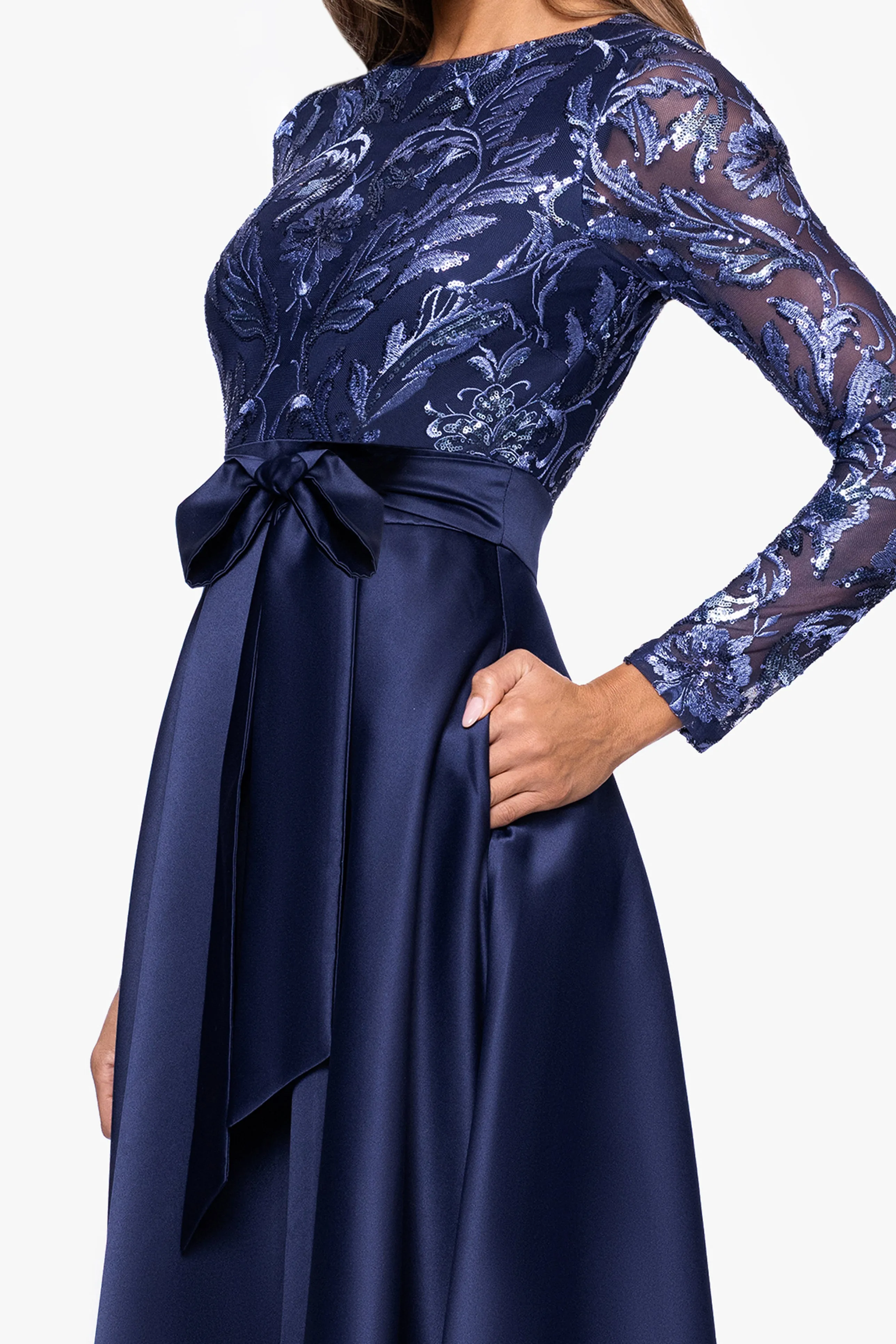 "Victoria" Sequin and Satin Long Sleeve Floor Length Dress sold by Xscape product image thumbnail 2
