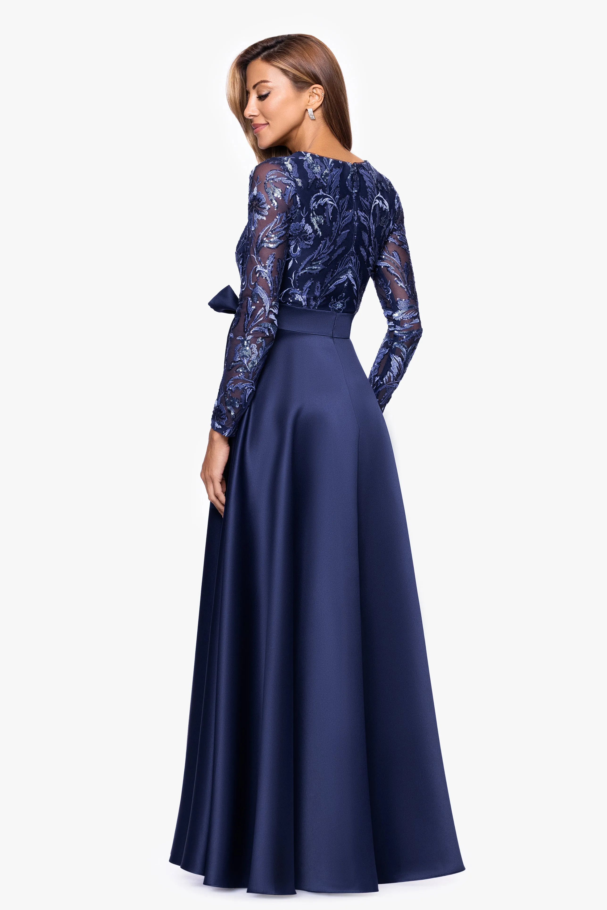"Victoria" Sequin and Satin Long Sleeve Floor Length Dress sold by Xscape product image thumbnail 3