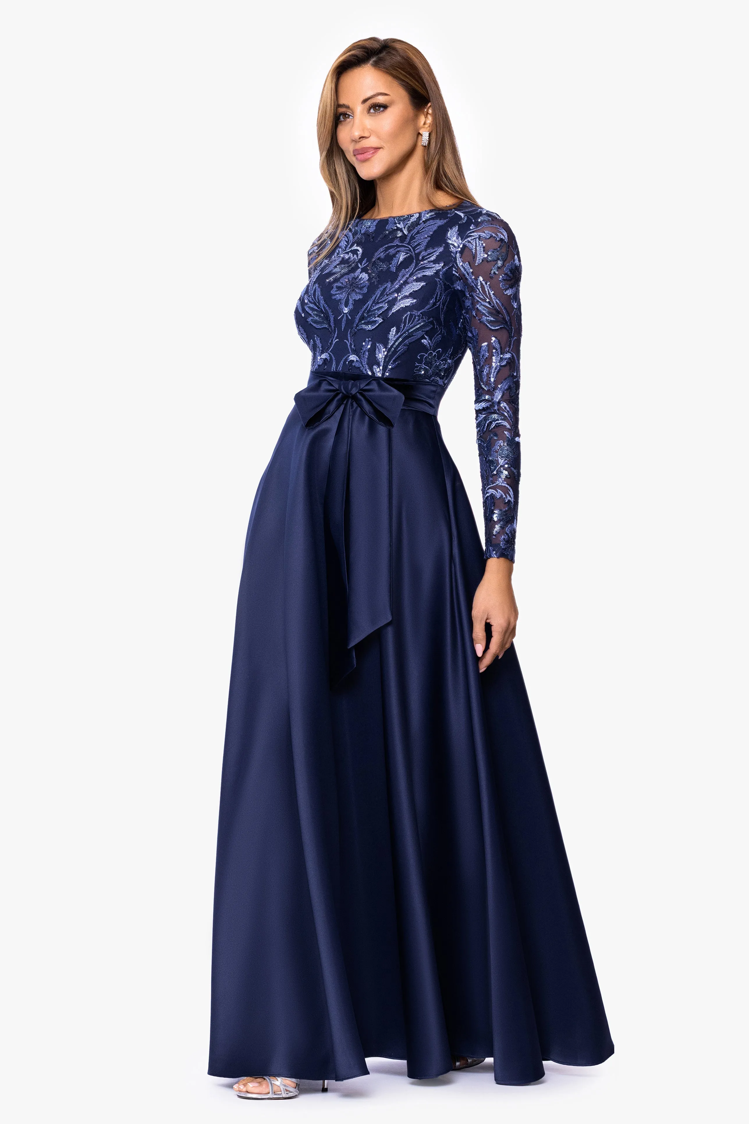 "Victoria" Sequin and Satin Long Sleeve Floor Length Dress sold by Xscape product image thumbnail 5