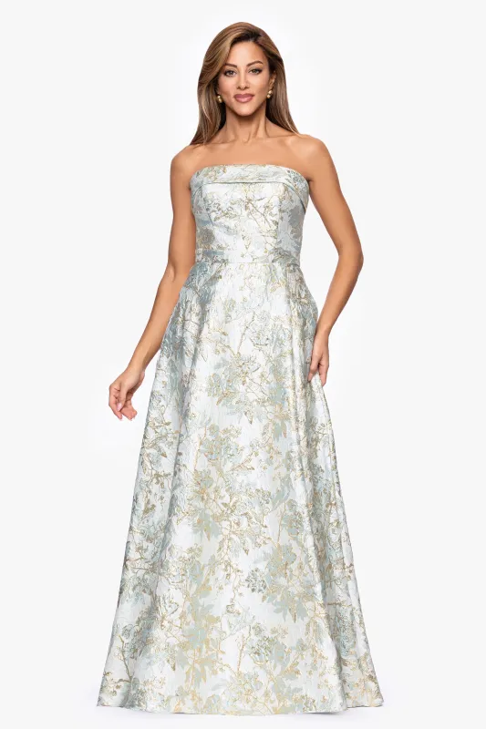 "Brandy" Brocade Strapless Floor Length Dress sold by Xscape