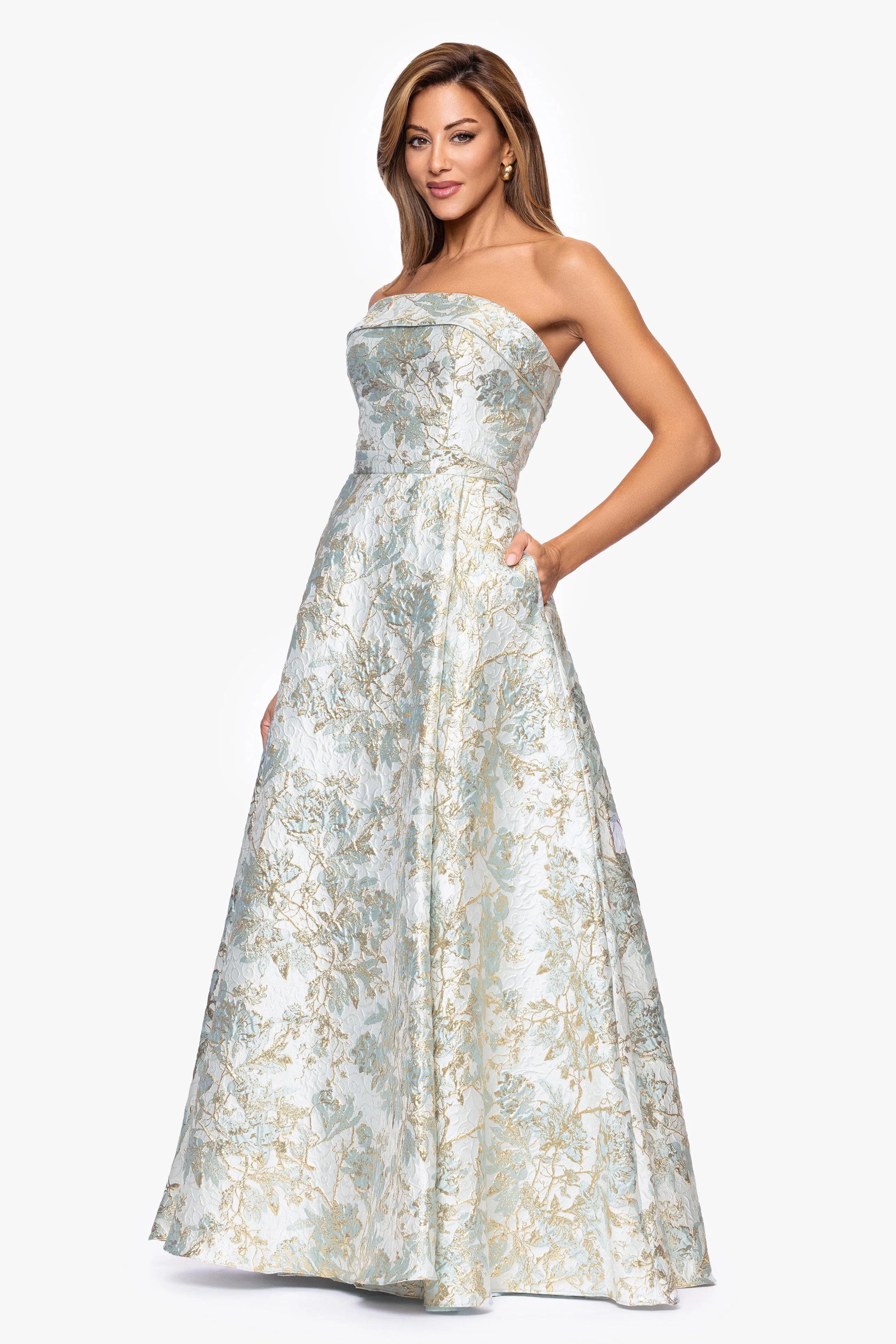 "Brandy" Brocade Strapless Floor Length Dress sold by Xscape product image thumbnail 4