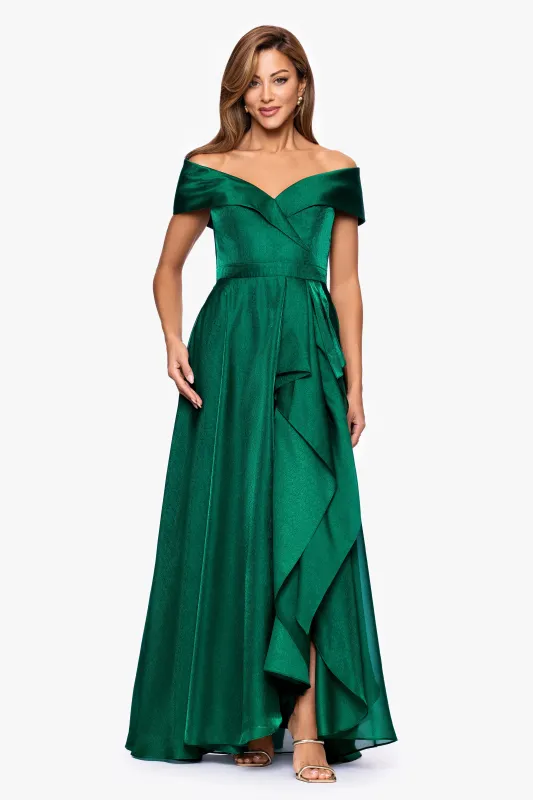 "Gina" Organza Off the Shoulder Ruffle Floor Length Dress sold by Xscape