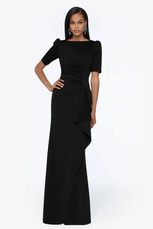 "Demi" Scuba Short Sleeve Side Ruched Floor Length Gown sold by Xscape