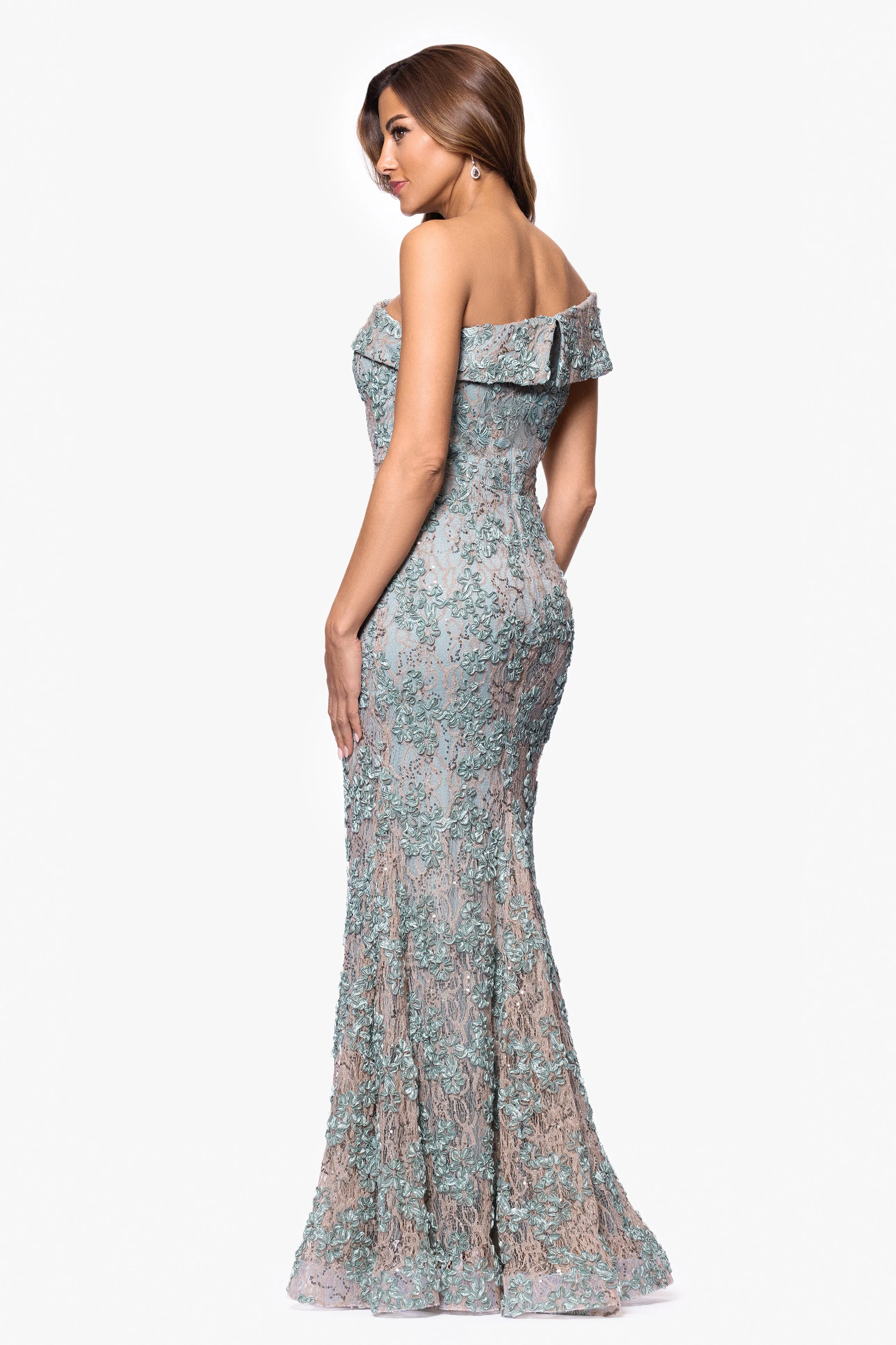 "Ginny" Soutache Lace Off the Shoulder Floor Length Dress sold by Xscape product image thumbnail 3