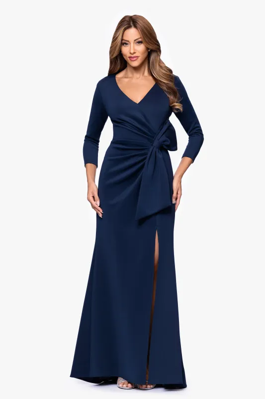 "Charlotte" Techno Scuba Long Sleeve Bow Floor Length Dress sold by Xscape