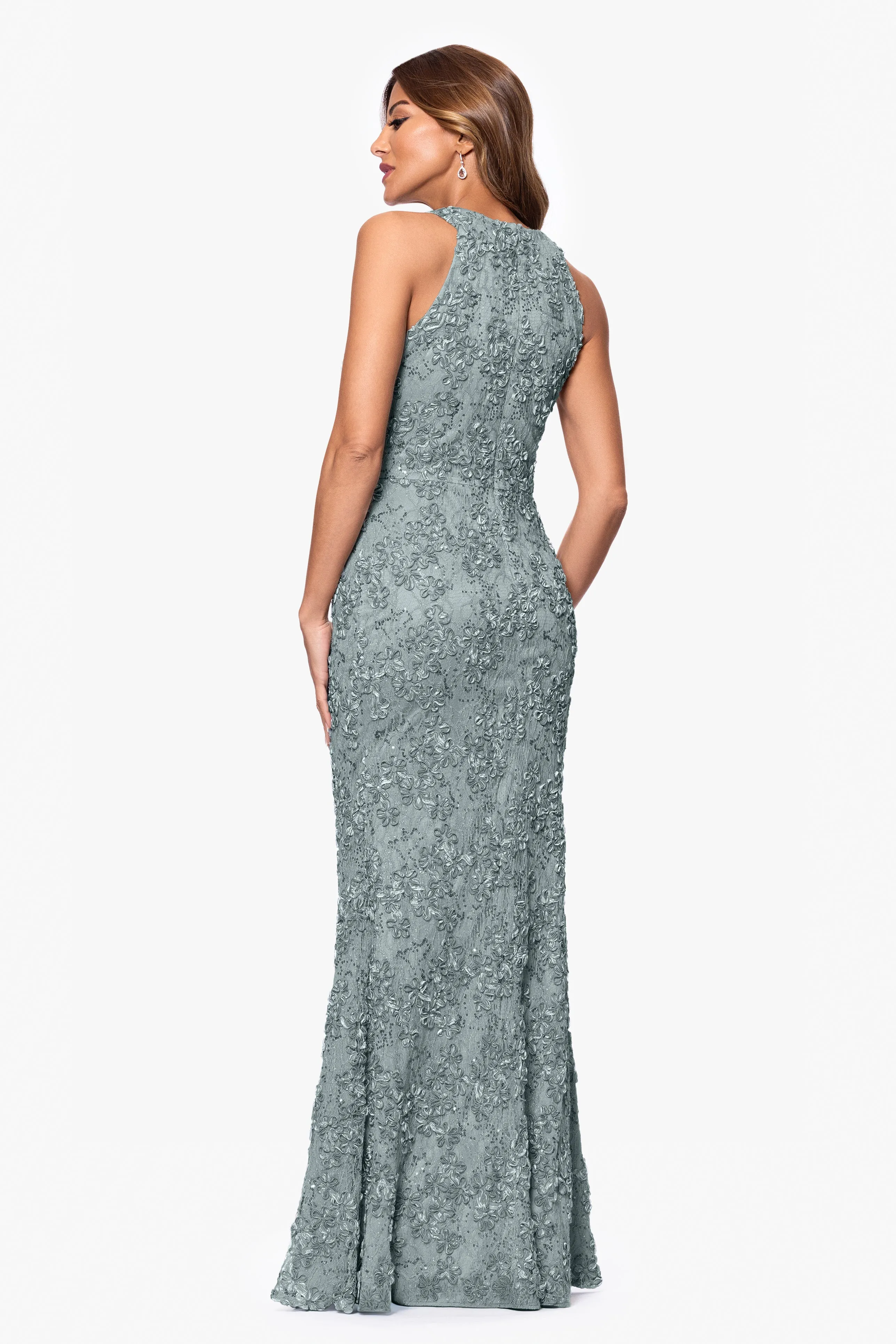 Petite "Andrea" Halter Neck Soutache Lace Floor Length Dress sold by Xscape product image thumbnail 3