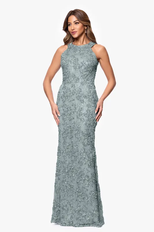 Petite "Andrea" Halter Neck Soutache Lace Floor Length Dress sold by Xscape
