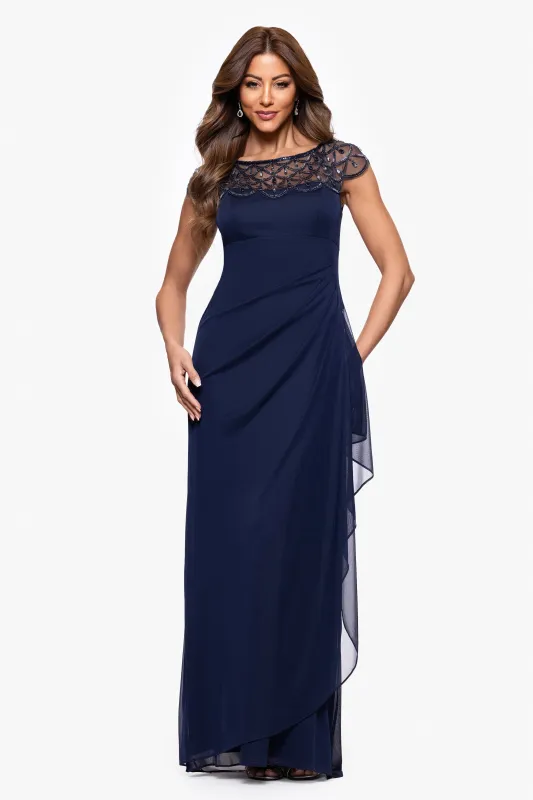 Petite "Khloe" Sheer Matter Jersey Embellished Ruffle Dress sold by Xscape