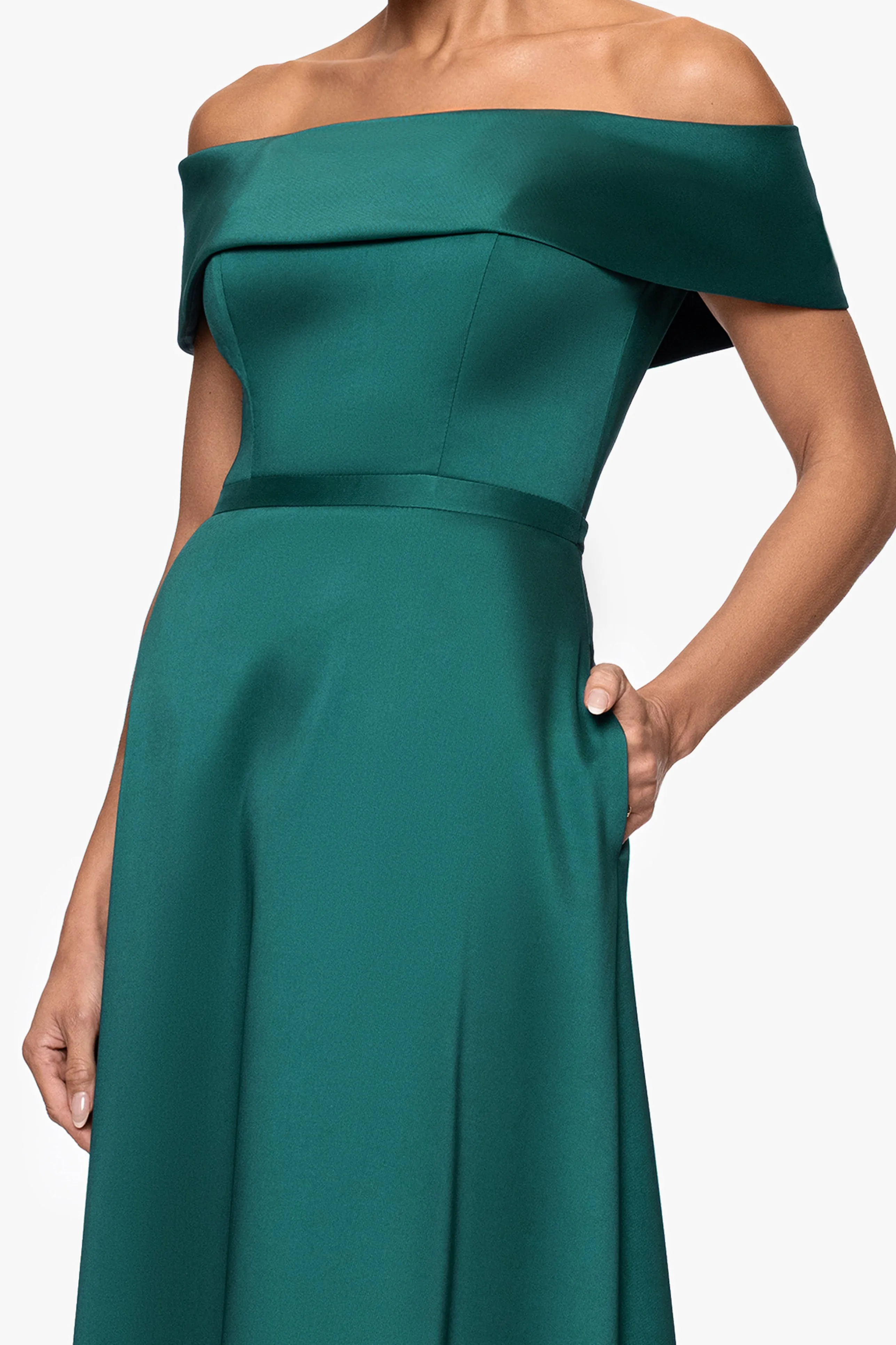 "Penelope" Mikado Off the Shoulder Floor Length Dress sold by Xscape product image thumbnail 2