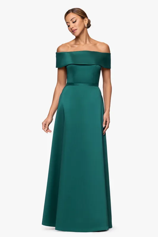 "Penelope" Mikado Off the Shoulder Floor Length Dress sold by Xscape