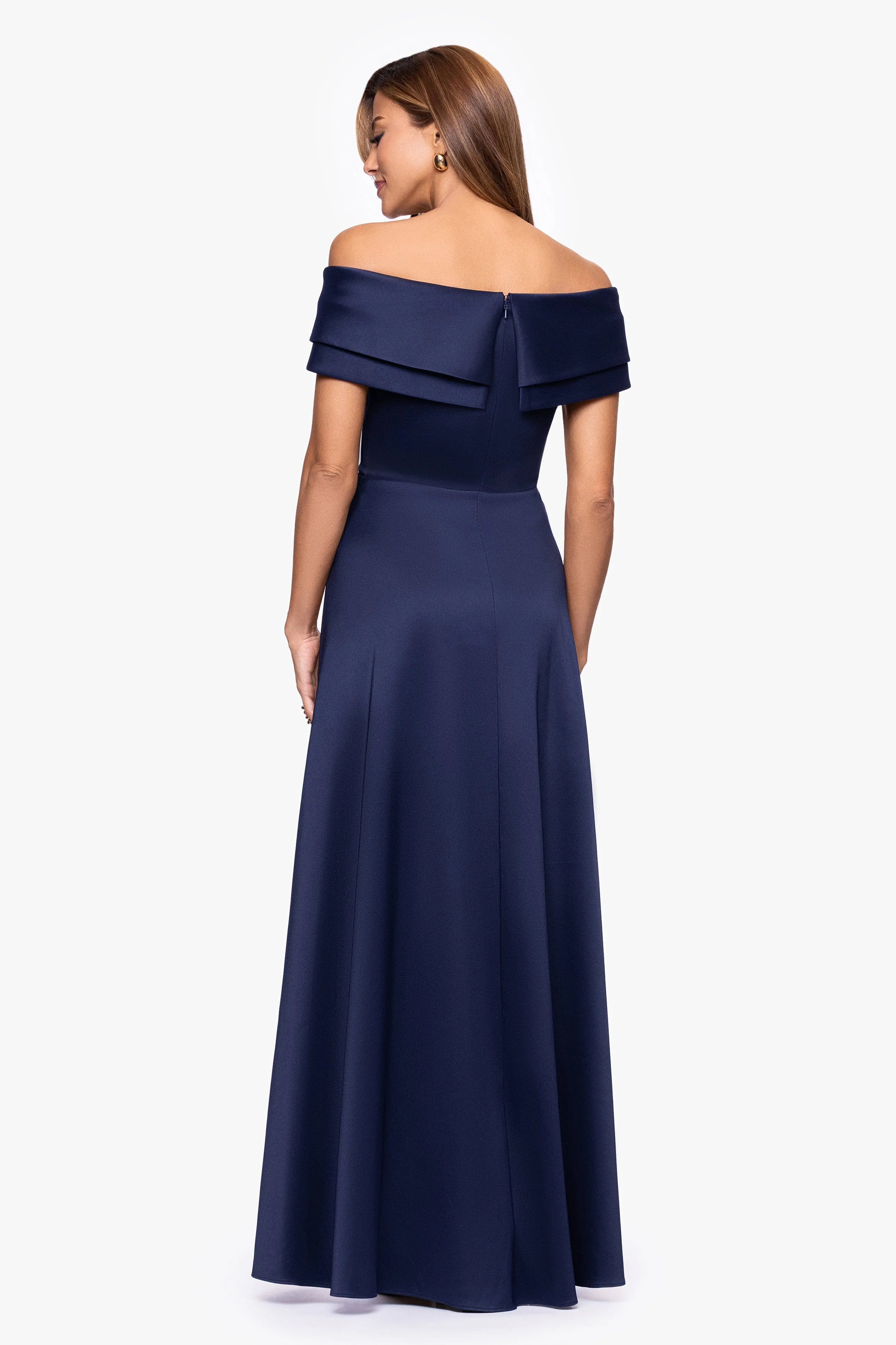 "Tina" Mikado Off the Shoulder Overlay Floor Length Dress sold by Xscape product image thumbnail 3