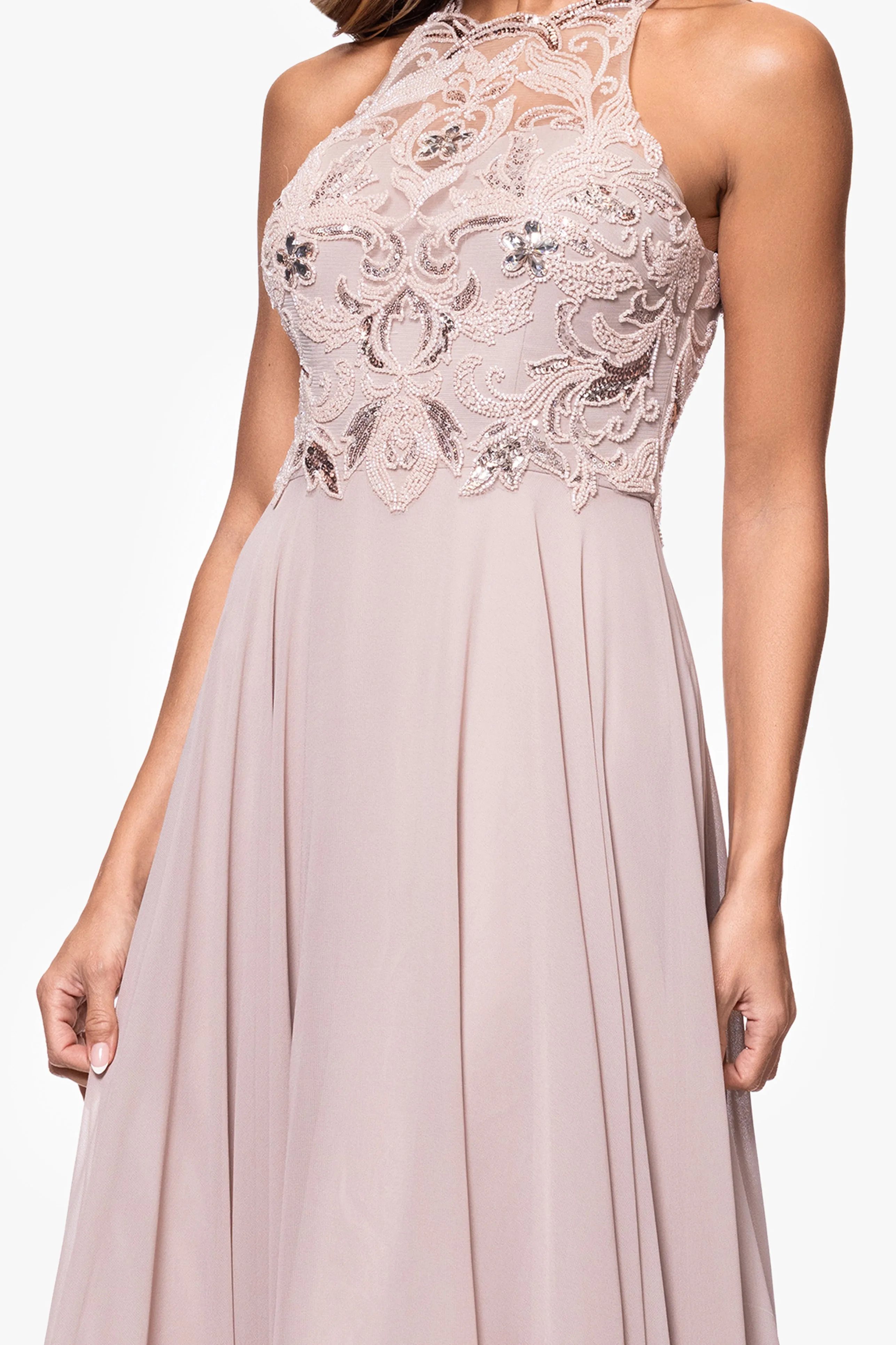 Petite "Bridget" Chiffon and Mesh Beaded Floor Length Dress sold by Xscape product image thumbnail 2