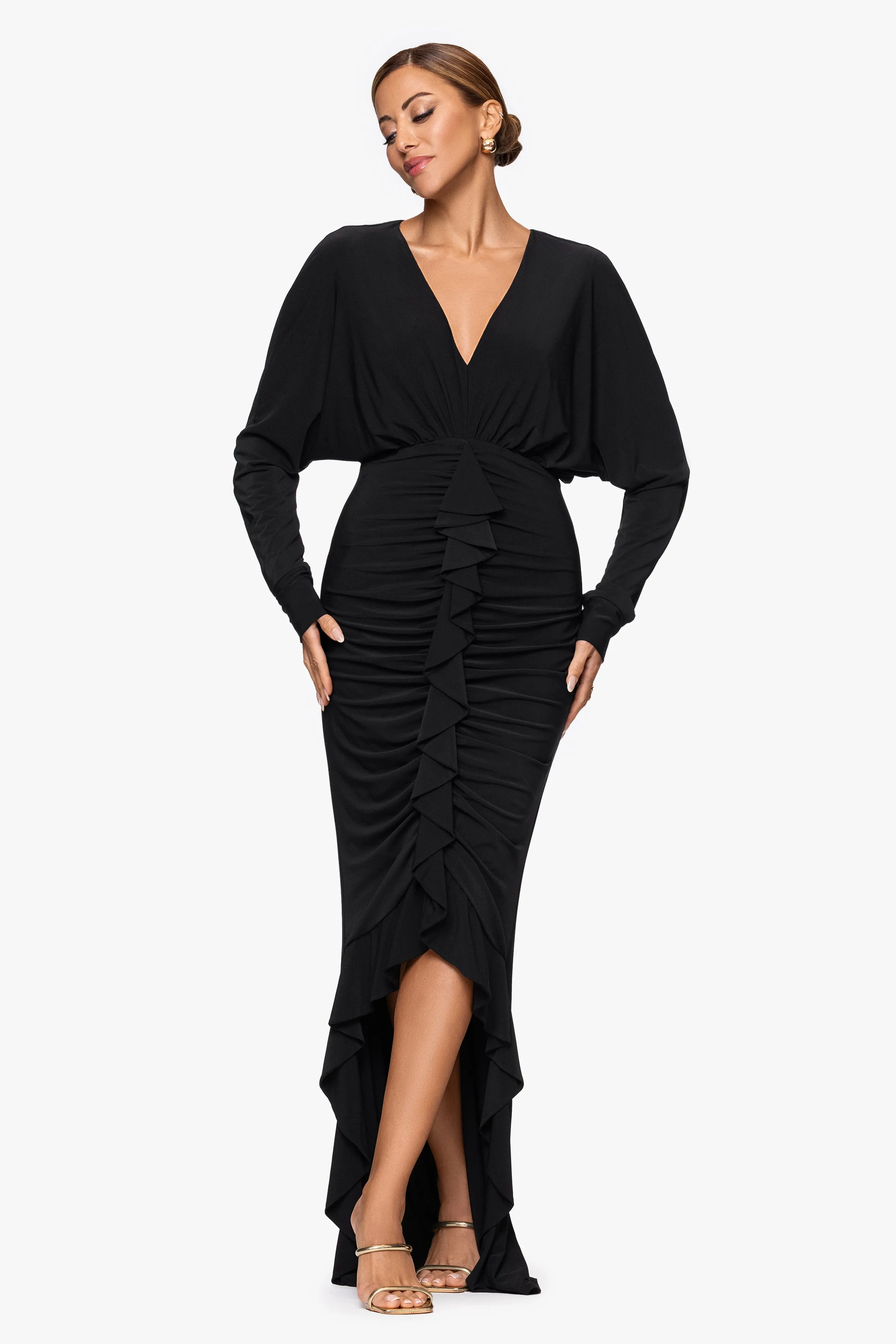 "Tia" Jersey Knit Rouched Floor Length Dress sold by Xscape product image thumbnail 5