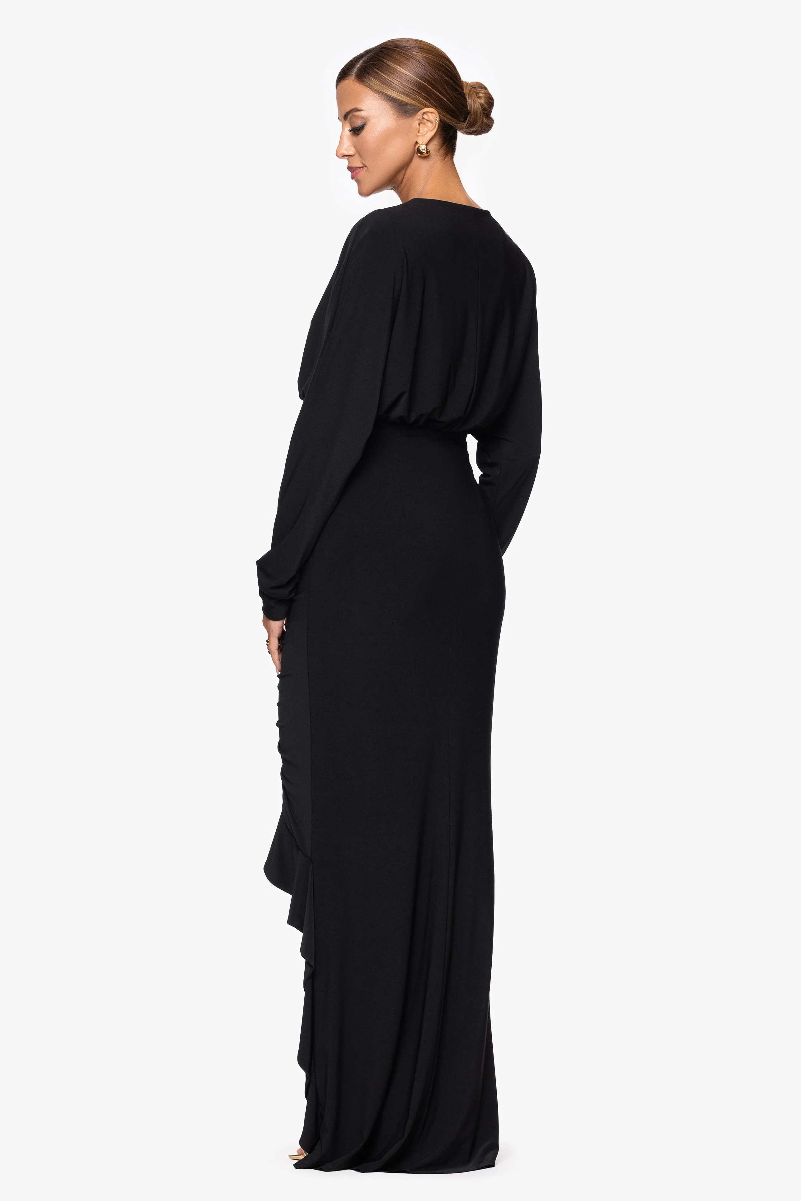 "Tia" Jersey Knit Rouched Floor Length Dress sold by Xscape product image thumbnail 3