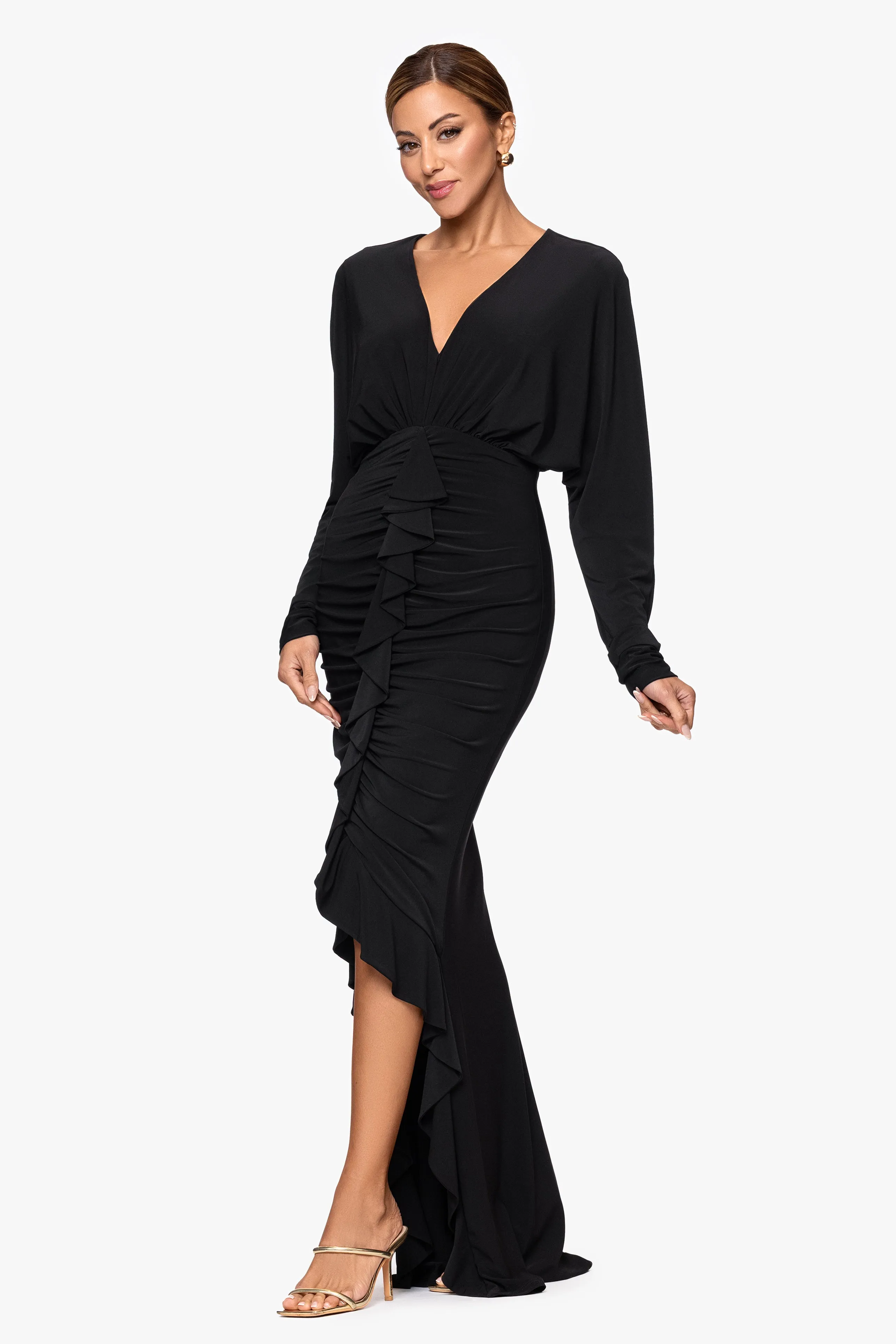 "Tia" Jersey Knit Rouched Floor Length Dress sold by Xscape product image thumbnail 4