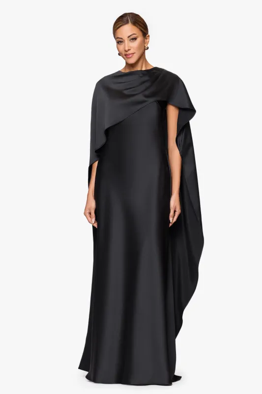"Tallulah" Satin Overlay Cape Floor Length Dress sold by Xscape