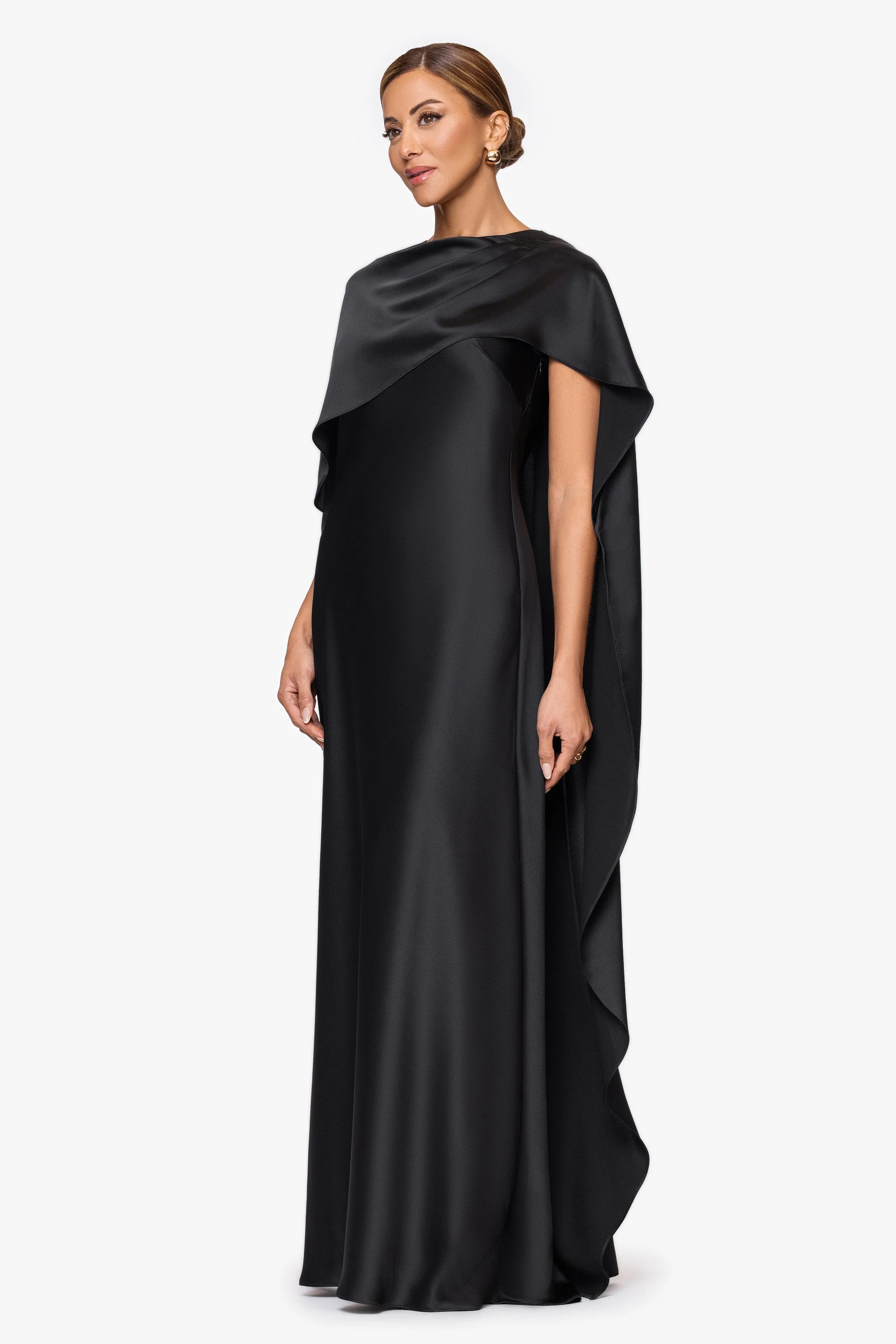 "Tallulah" Satin Overlay Cape Floor Length Dress sold by Xscape product image thumbnail 4