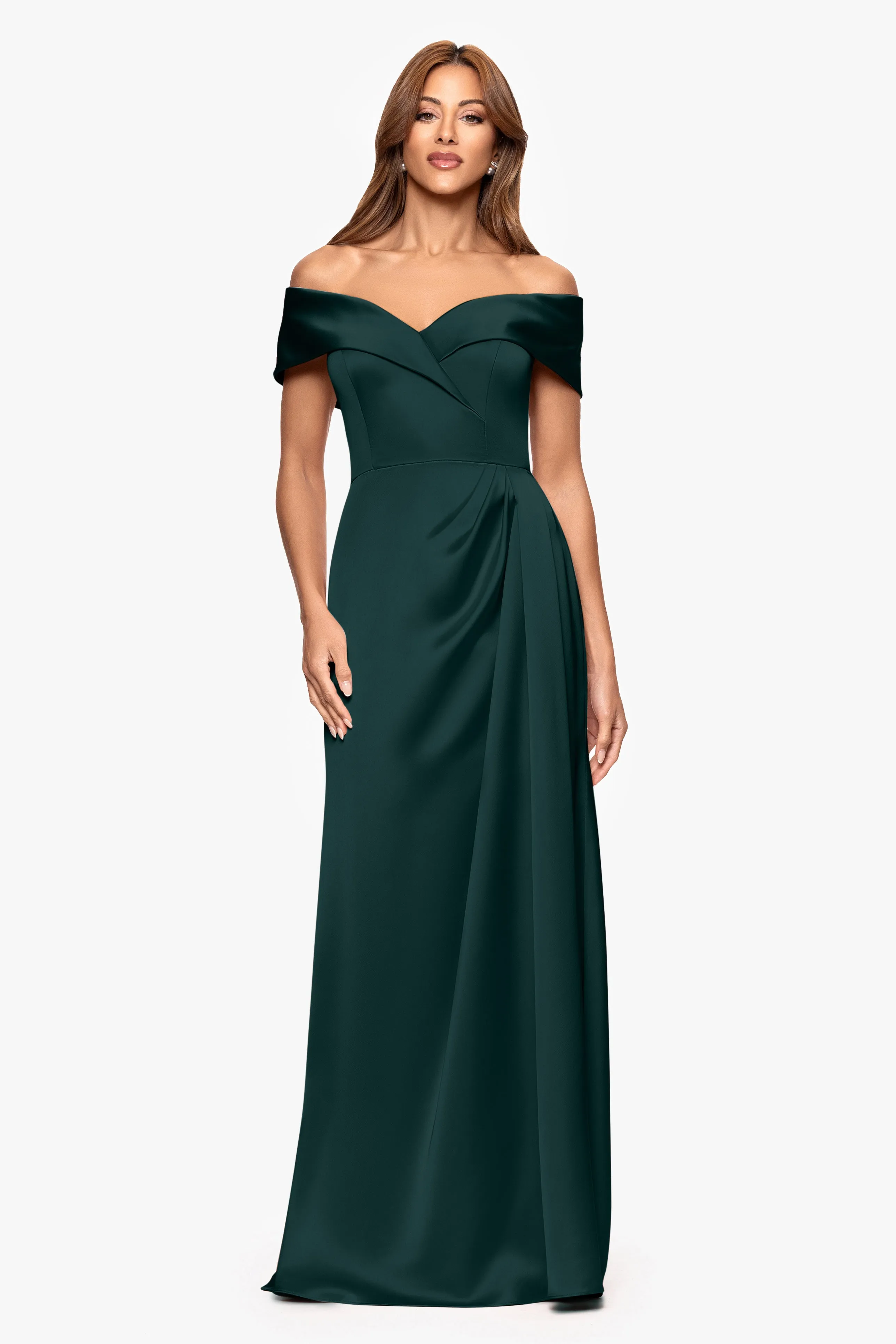 "Daliah" Satin Off the Shoulder Floor Length Dress sold by Xscape product image thumbnail 4