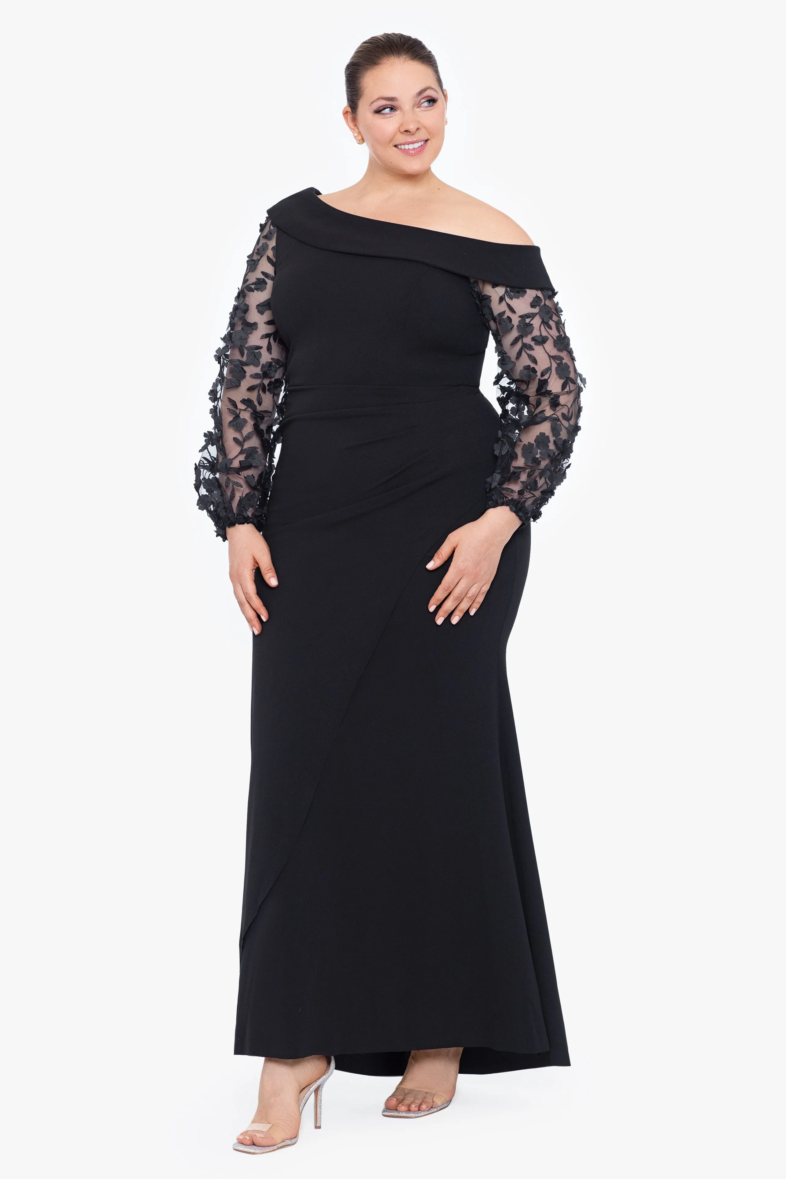 Plus "Ariana" Off the Shoulder Long Sleeve Scuba Crepe Dress sold by Xscape product image thumbnail 4